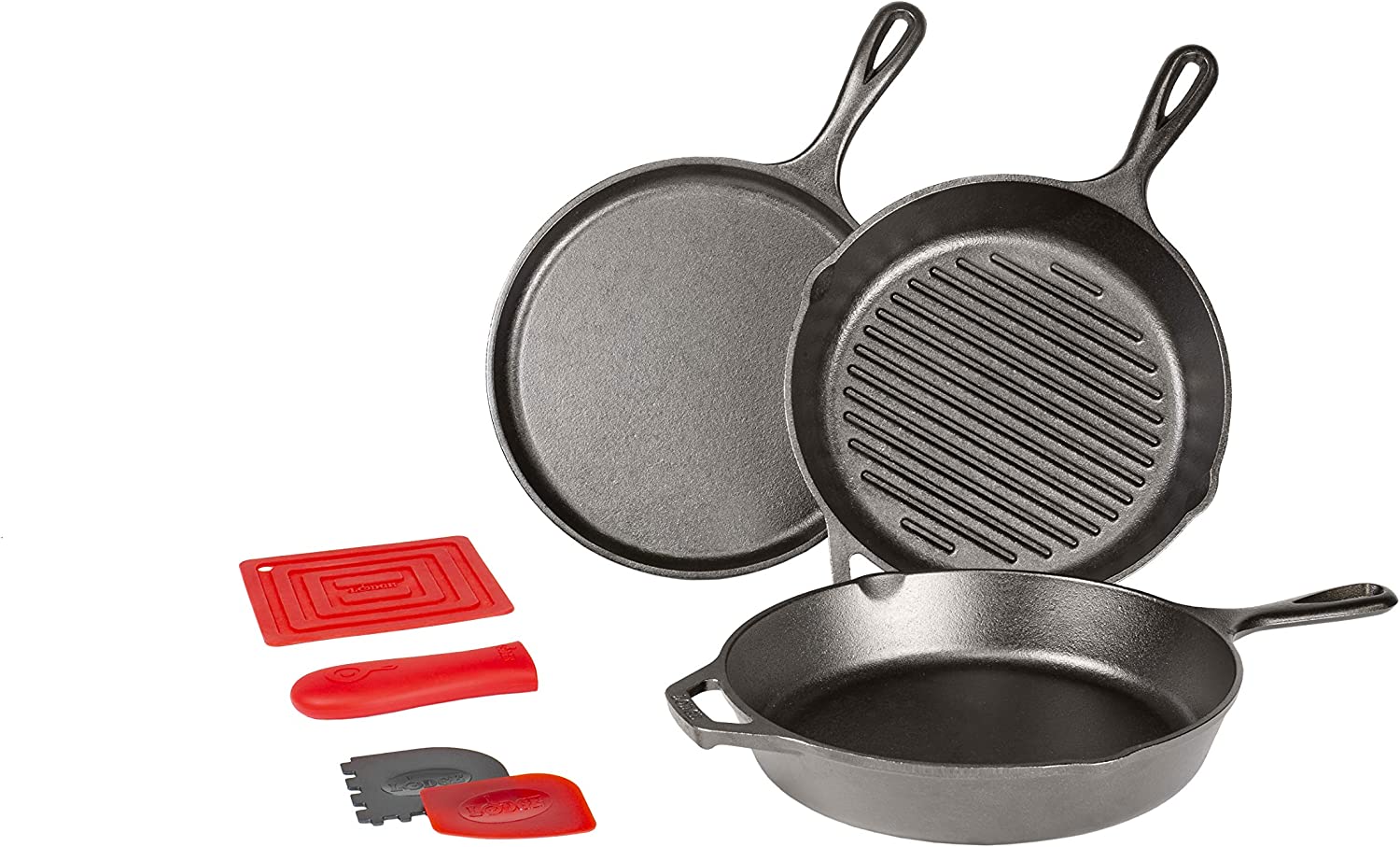 Lodge L6SPA41 Essential Pan Set. 7-Piece. Black