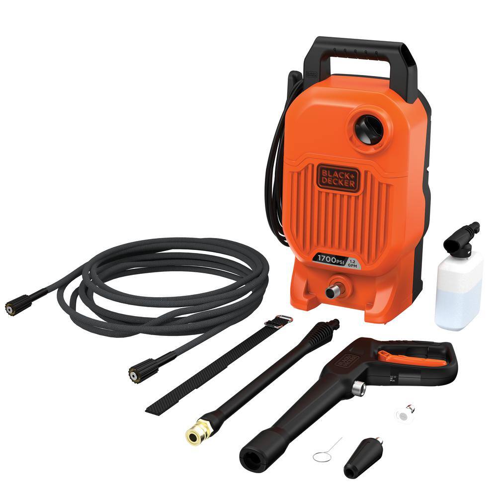 BLACK+DECKER BEPW1700 1700 PSI 1.2 GPM Cold Water Electric Pressure Washer with Integrated Wand and Hose Storage
