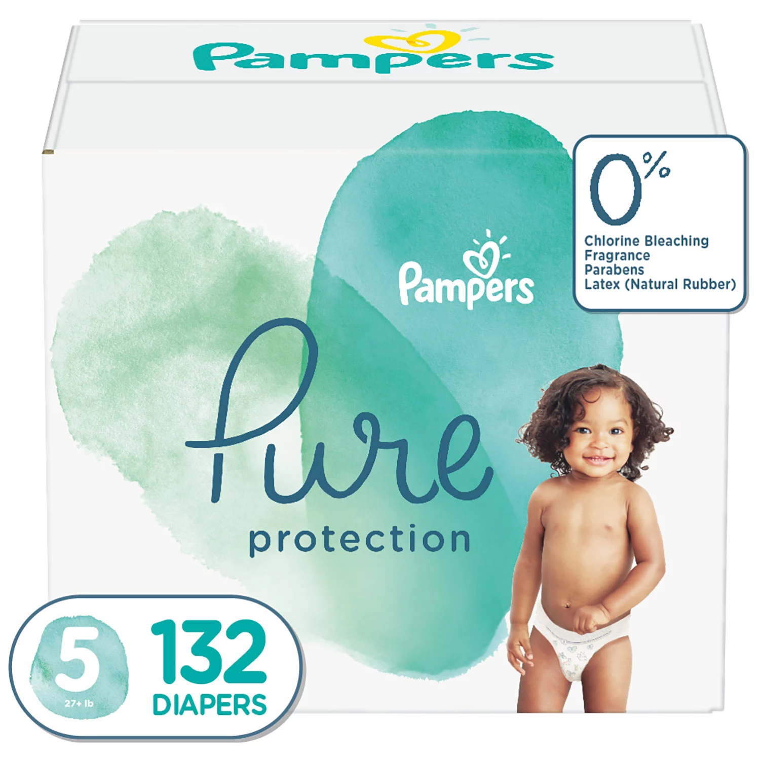 Diapers Size 5. 132 Count - Pampers Pure Protection Hypoallergenic Disposable Baby Diapers for Sensitive Skin. Fragrance Free. (Packaging May Vary)