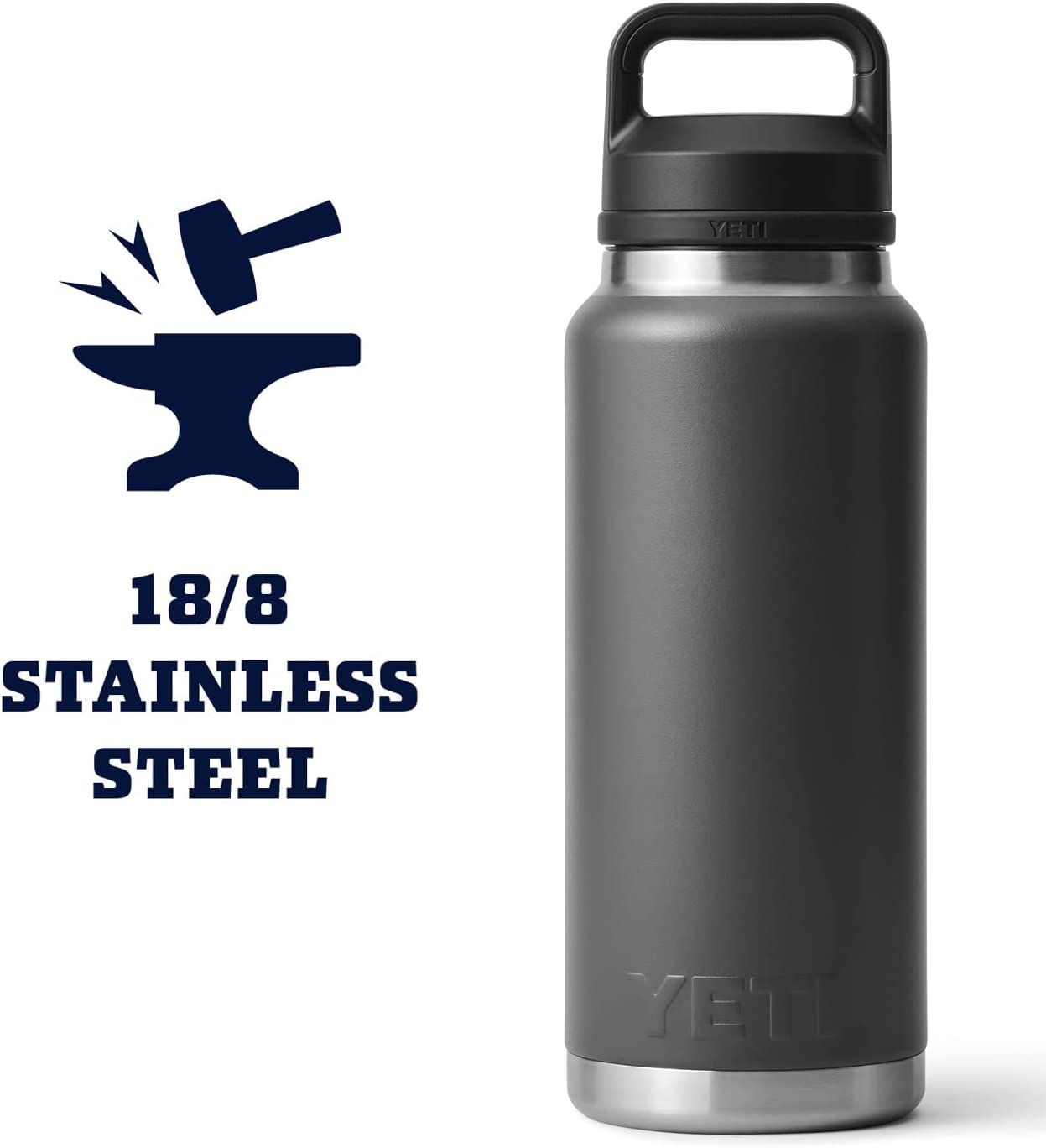 YETI Rambler 36 oz Bottle. Charcoal. Vacuum Insulated. Stainless Steel with Chug Cap