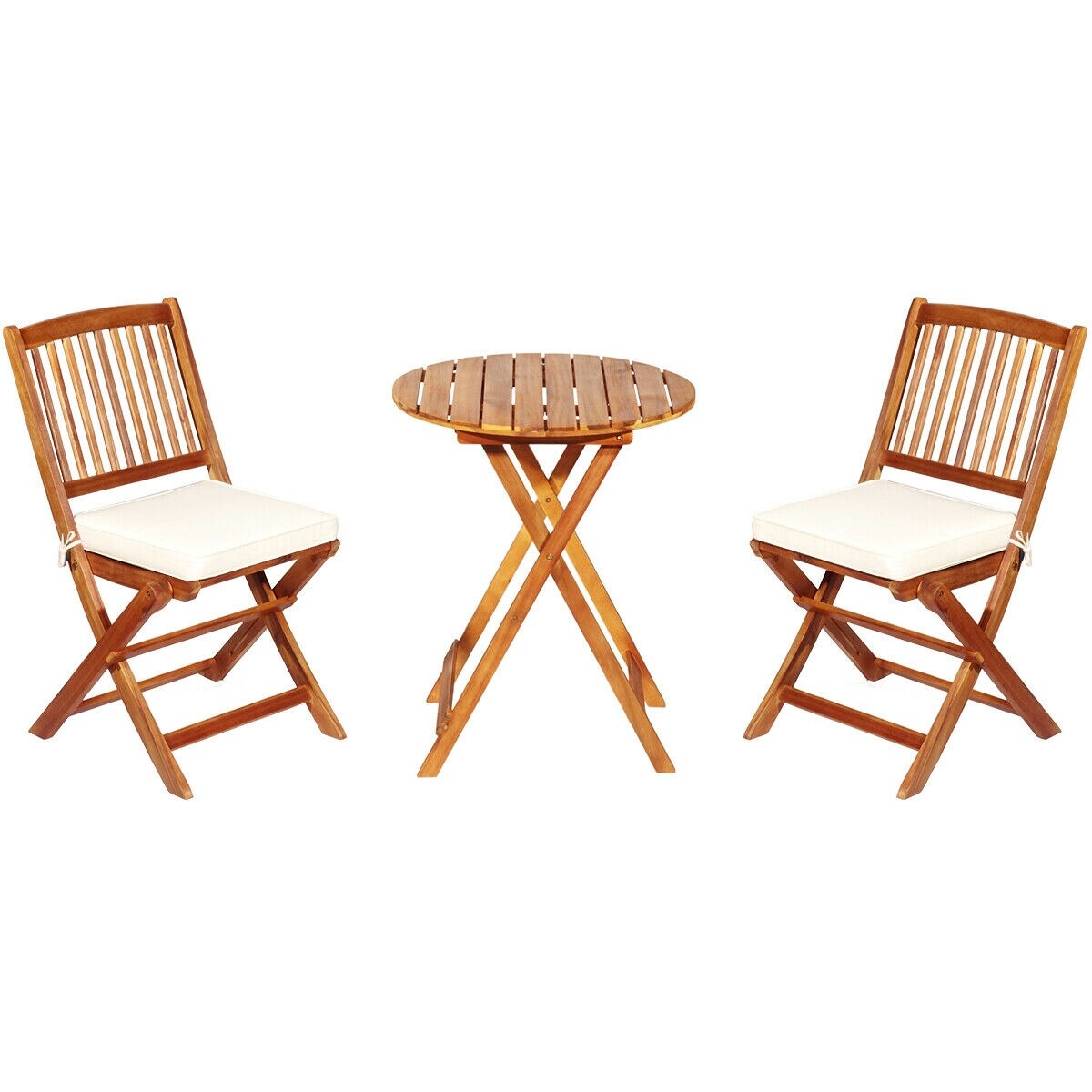 Mondawe 3-Piece Brown Bistro Patio Set with White Cushions