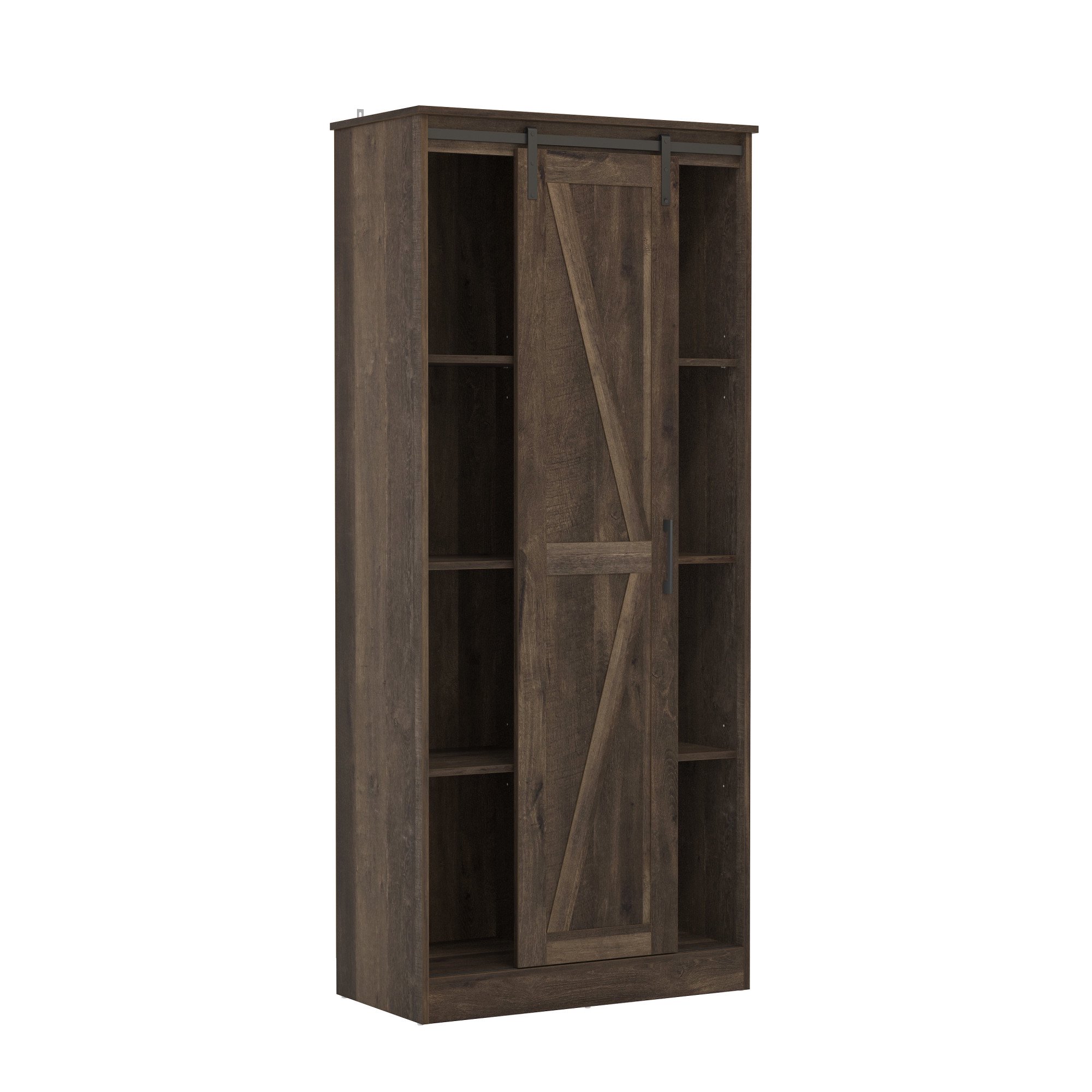 Woven Paths Shelton Wood Kitchen Pantry with 1 Sliding Barn Door. Dusty Oak