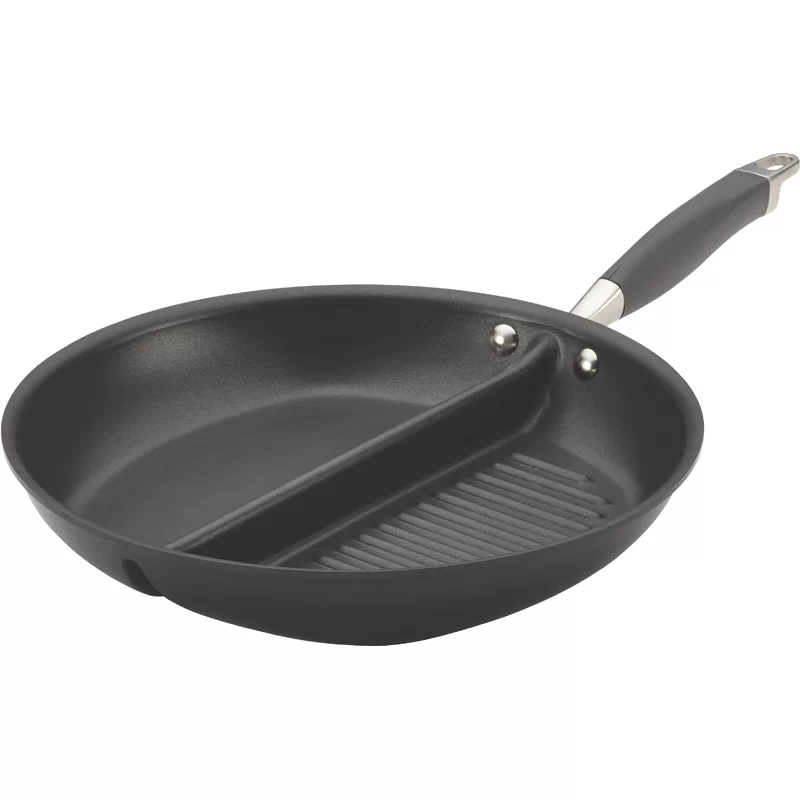 Anolon 83655 Advanced Hard Anodized Nonstick Divided Grill / Griddle Pan / Skillet - 12.5 Inch. Gray