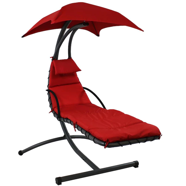 Sunnydaze Decor DL-CHL Black Metal Frame Hanging Chaise Lounge Chair(s) with Red Sling Seat