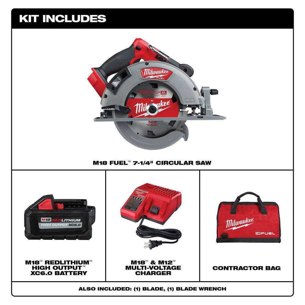 Milwaukee 2732-21HO M18 FUEL 18-Volt Lithium-Ion Brushless Cordless 7-1/4 in. Circular Saw Kit with One 6.0Ah Battery. Charger. Case