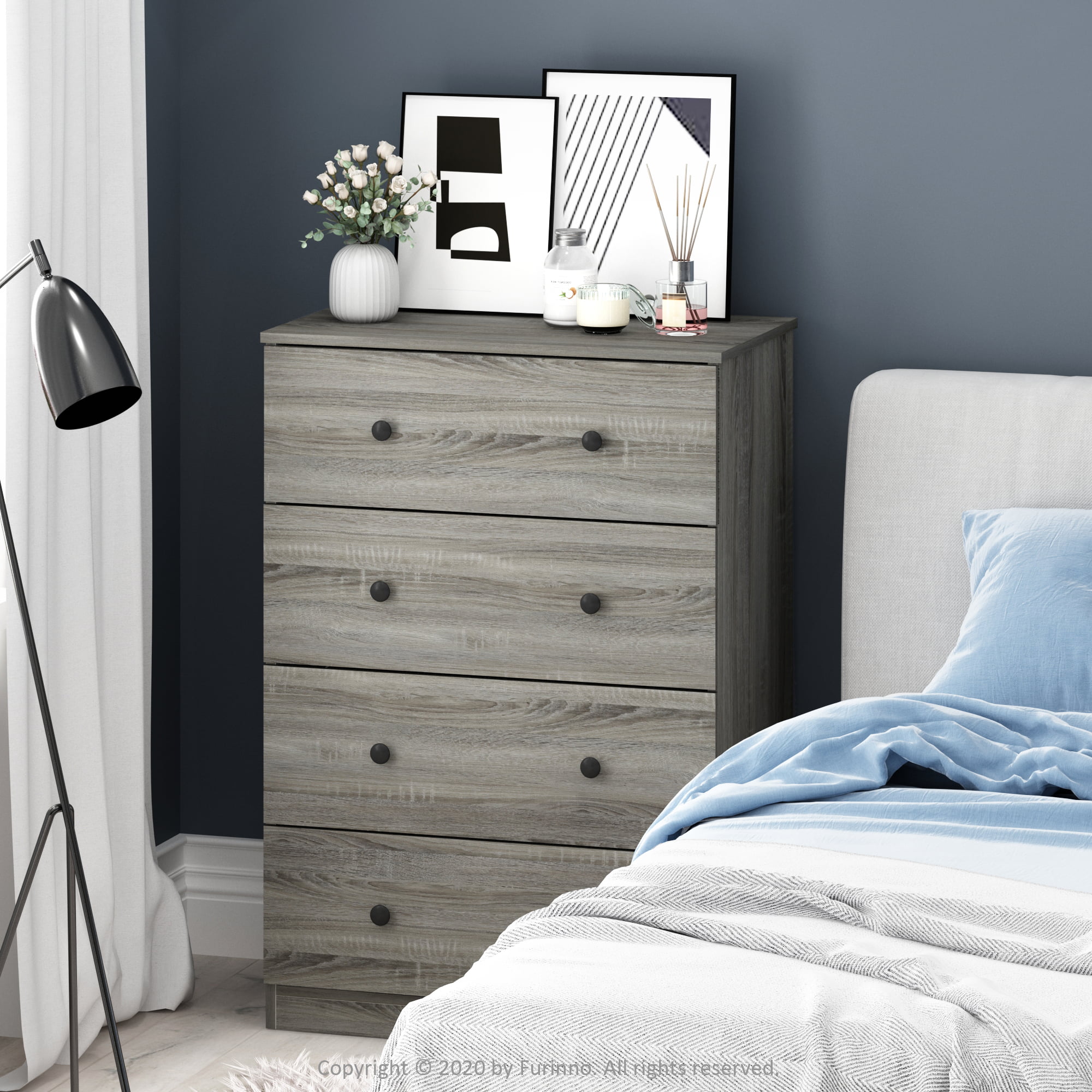 Furinno Tidur Simple Design 4-Drawer Dresser. French Oak Grey