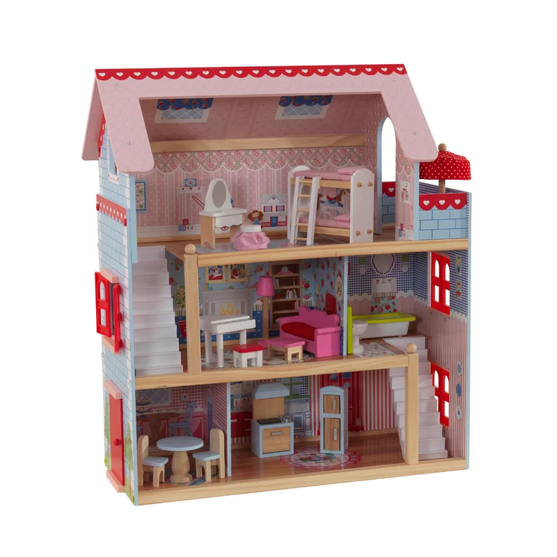 KidKraft Chelsea Doll Cottage Wooden Dollhouse with 16 Accessories. Working Shutters. for 5-Inch Dolls. Gift for Ages 3+