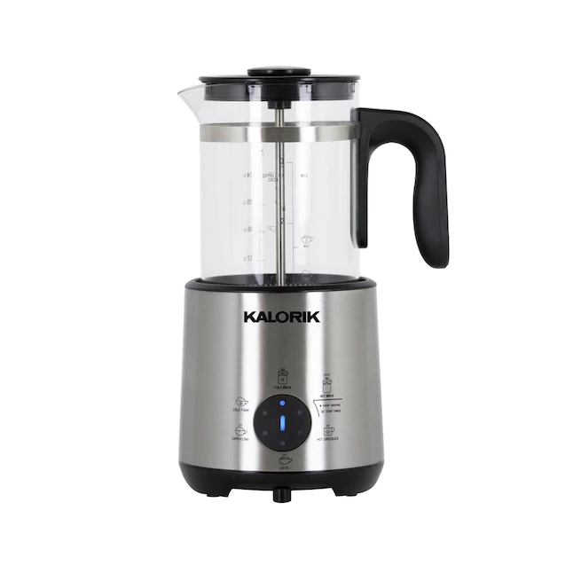 Kalorik Bartista. French Press Coffee Maker Milk Frother 8 in 1 Multi-Use. Stainless Steel