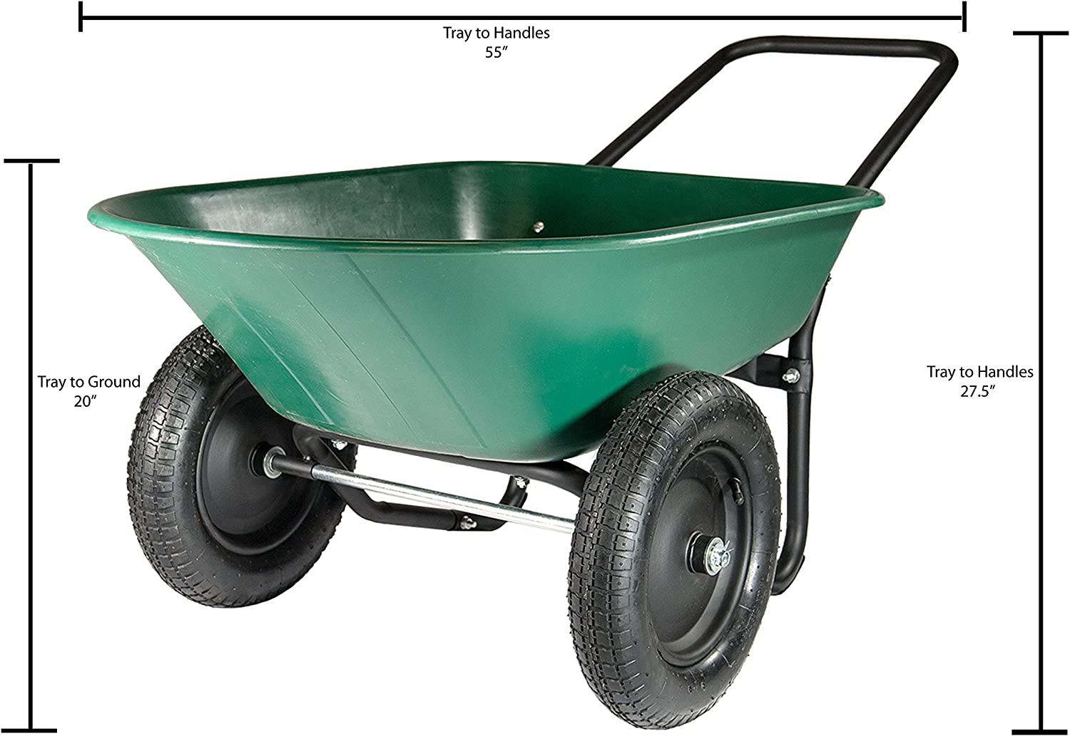 Marathon Yard Rover – 2 Tire Wheelbarrow Garden Cart - Green/Black