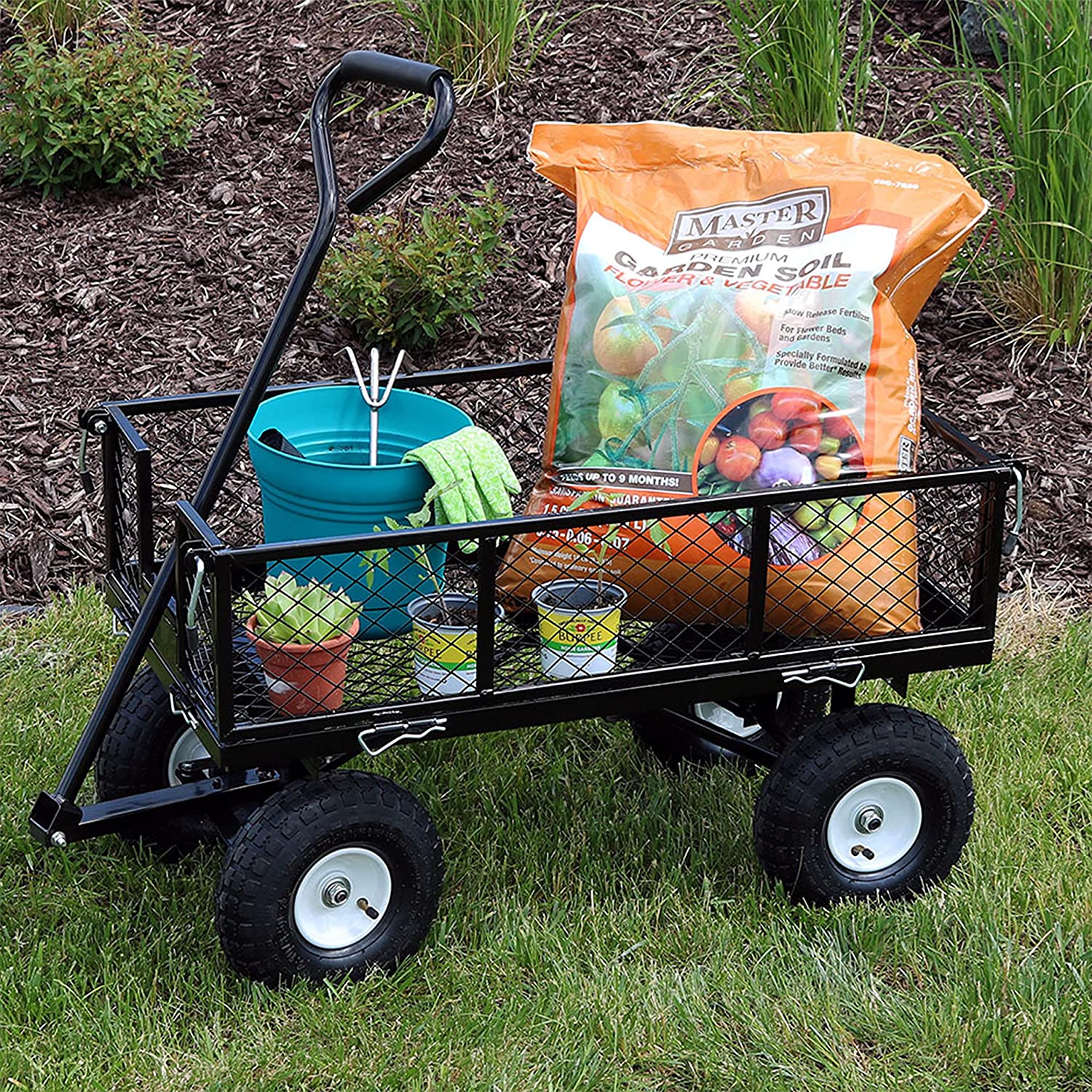 Sunnydaze LW-UC438-BK Utility Steel Garden Cart. Heavy-Duty 400 Pound Capacity