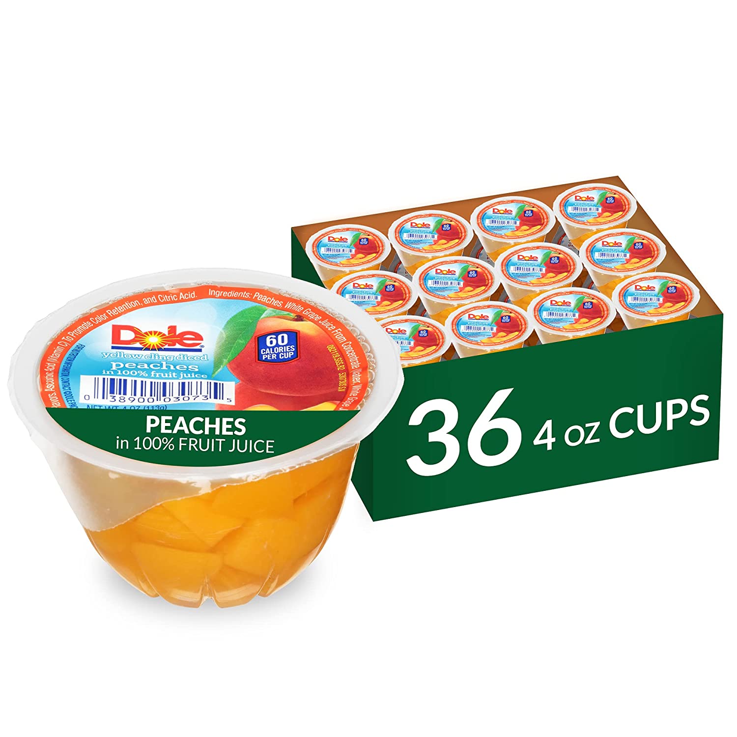 DOLE FRUIT BOWLS Diced Peaches in 100% Fruit Juice. 4 Ounce (36 Cups)