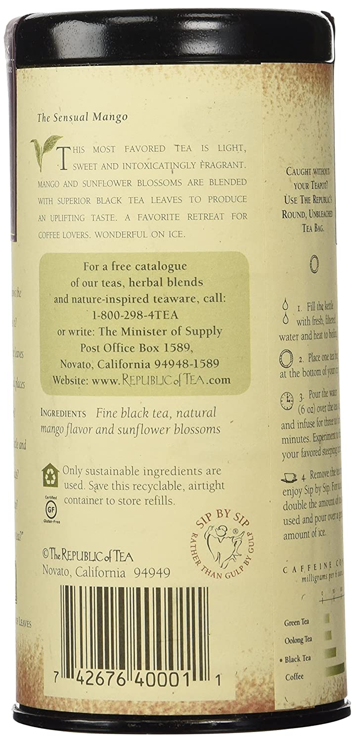 The Republic of Tea. Mango Ceylon. Metabolic Frolic Tea. 50 Count