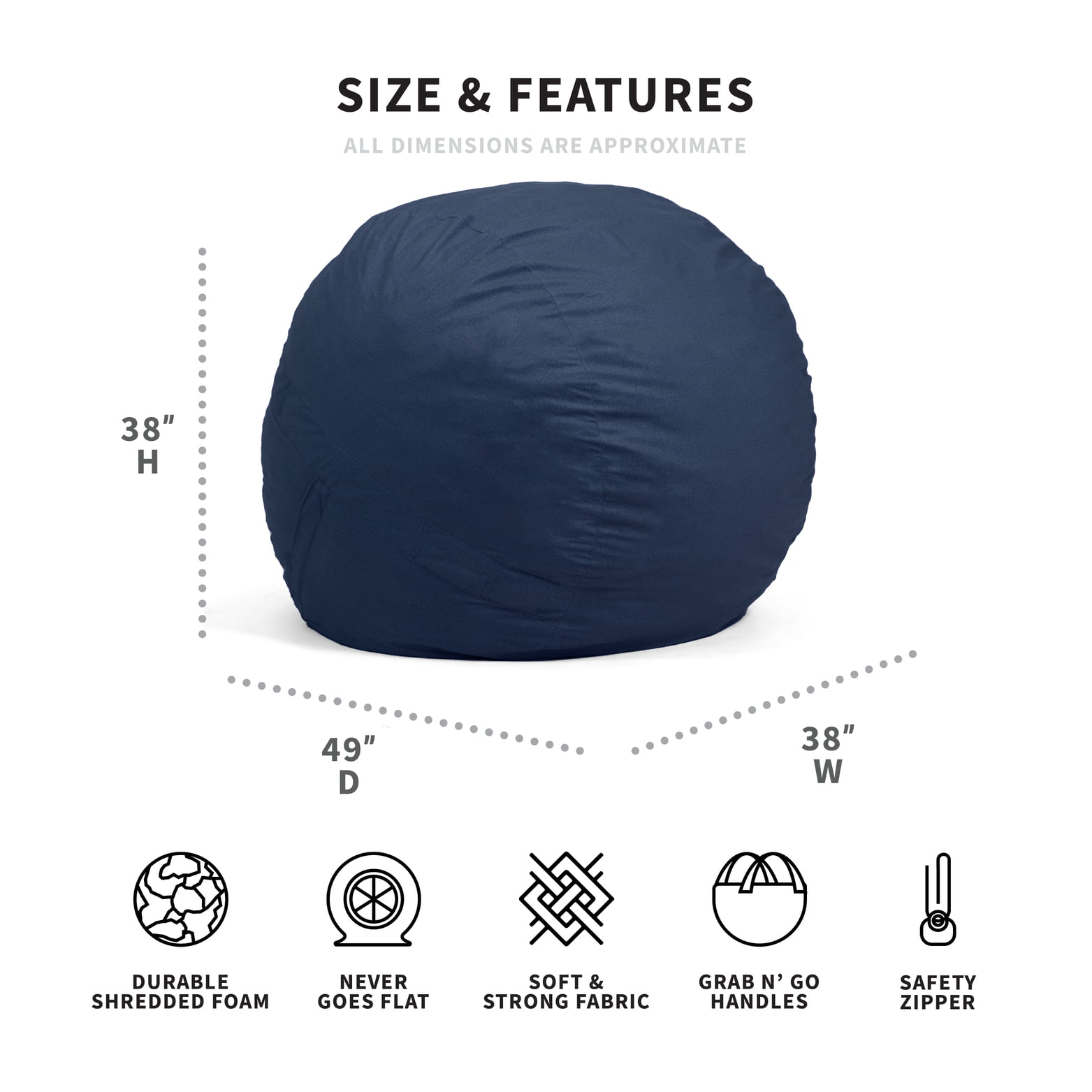 Big Joe Fuf Large Bean Bag Chair. Lenox 4ft. Cobalt