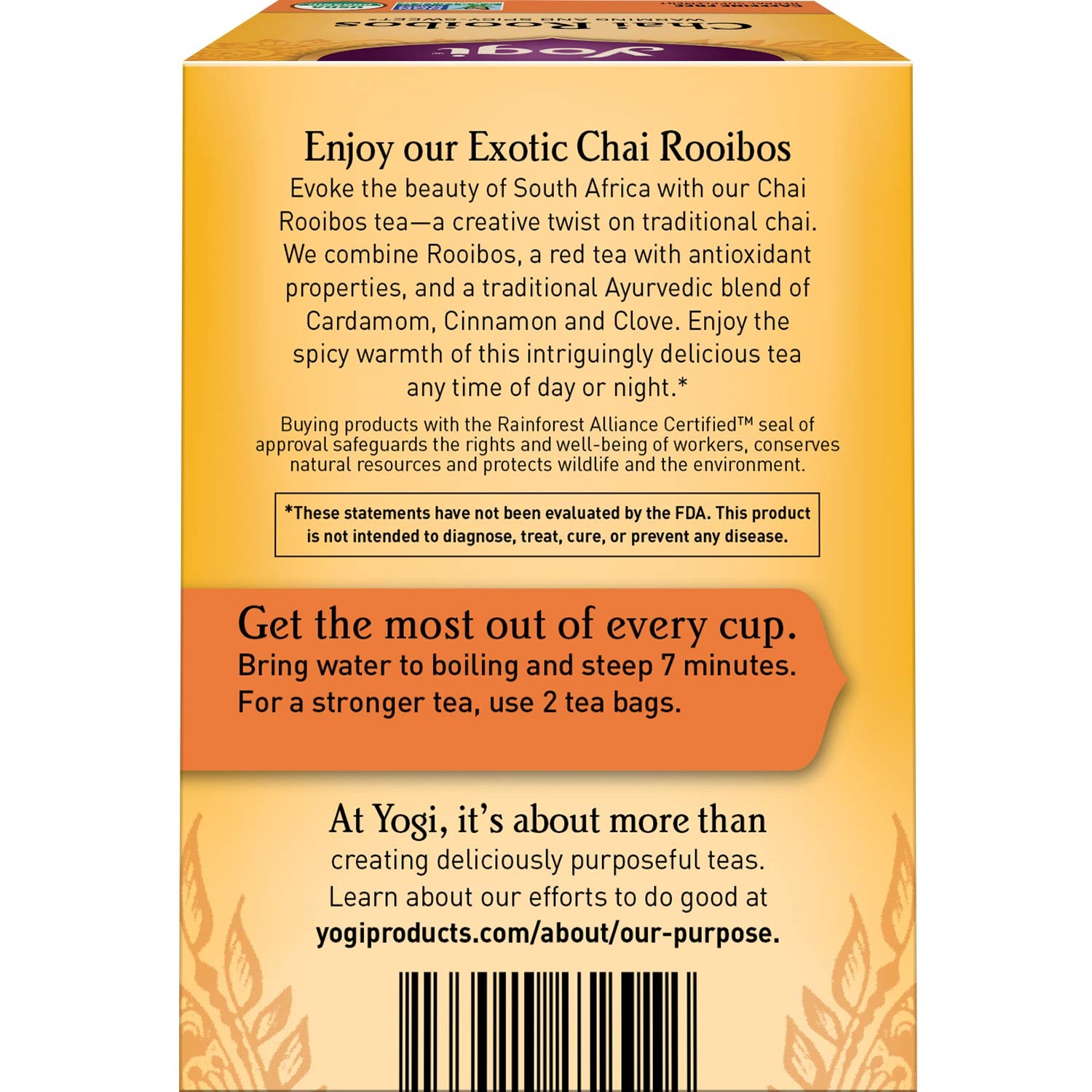 Yogi Tea Chai Rooibos. 6 Pack. Warming and Spicy Sweet. 96 Tea Bags