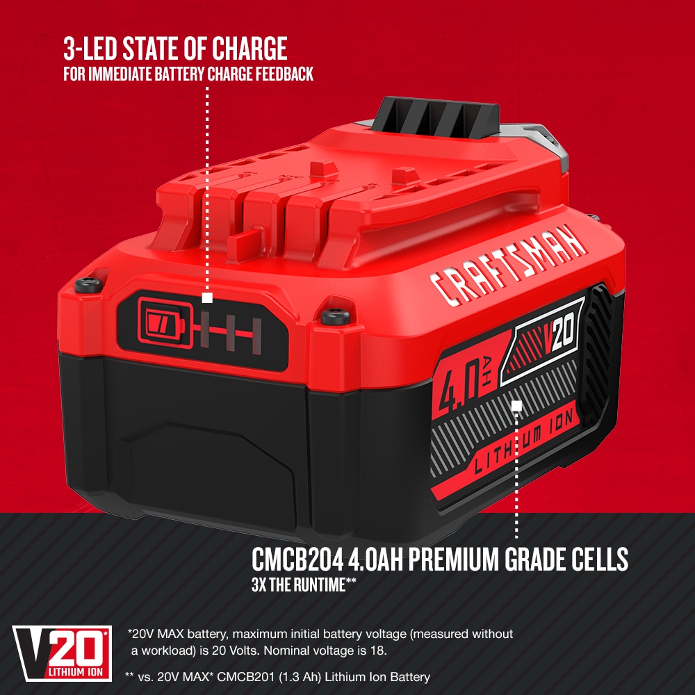 CRAFTSMAN V20 20-Volt 4 Amp-Hour; Lithium Power Tool Battery
