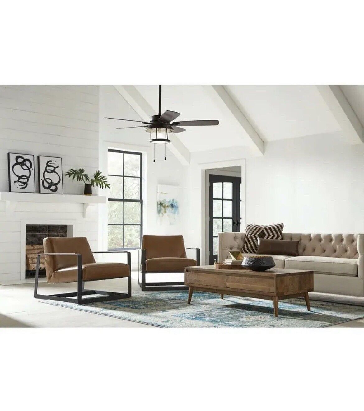 Home Decorators Collection 59201 Shanahan 52 in. Indoor/Outdoor LED Bronze Ceiling Fan with Light Kit. Downrod and Reversible Blades