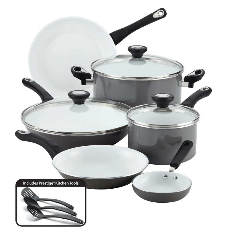 Farberware 17498 purECOok 12-Piece Aluminum Ceramic Nonstick Cookware Set in Gray