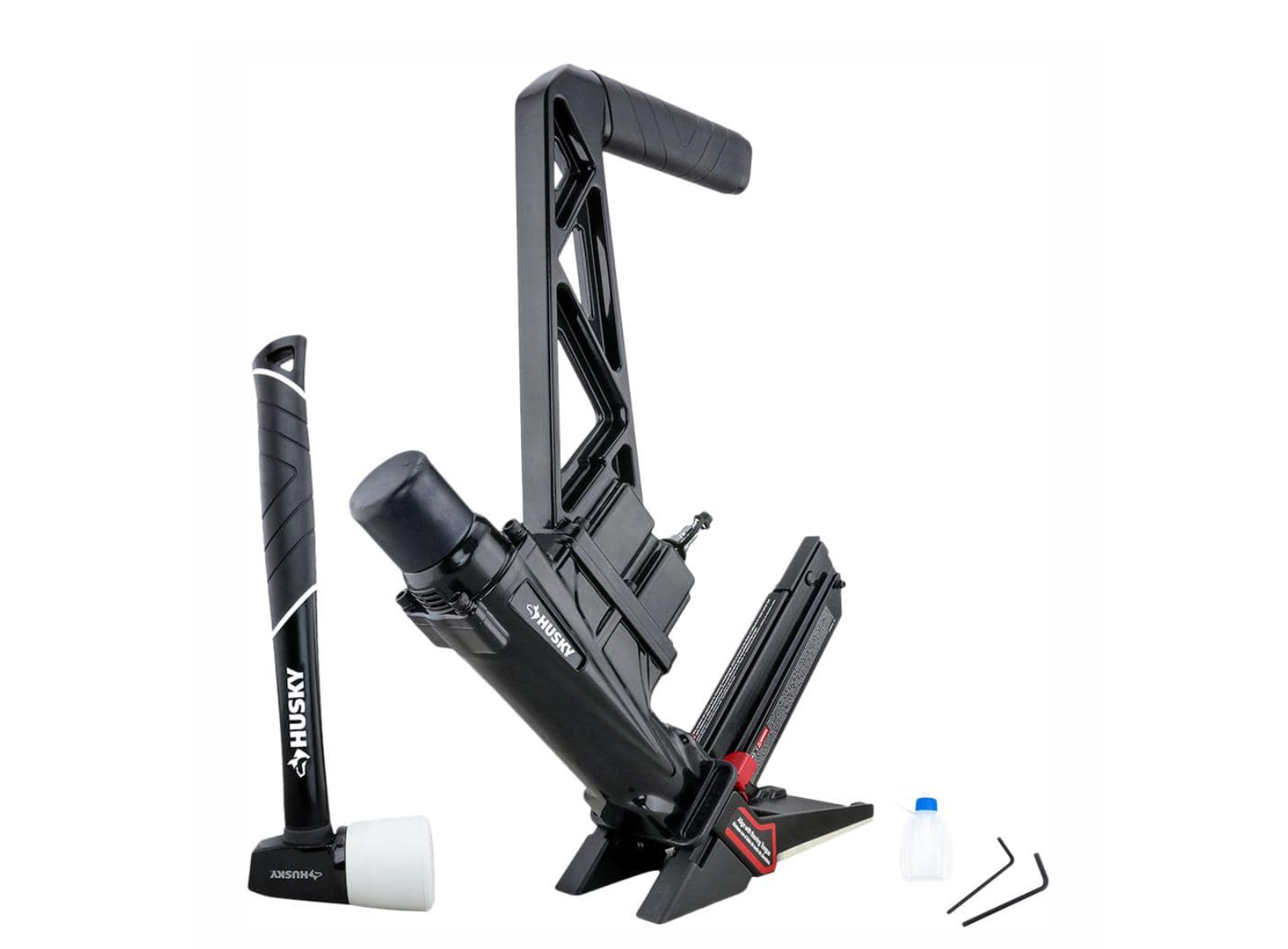 Husky HDUFL50 Pneumatic 3-in-1 15.5-Gauge and 16-Gauge 2 in. Flooring Nailer and Stapler with Quick Jam Release