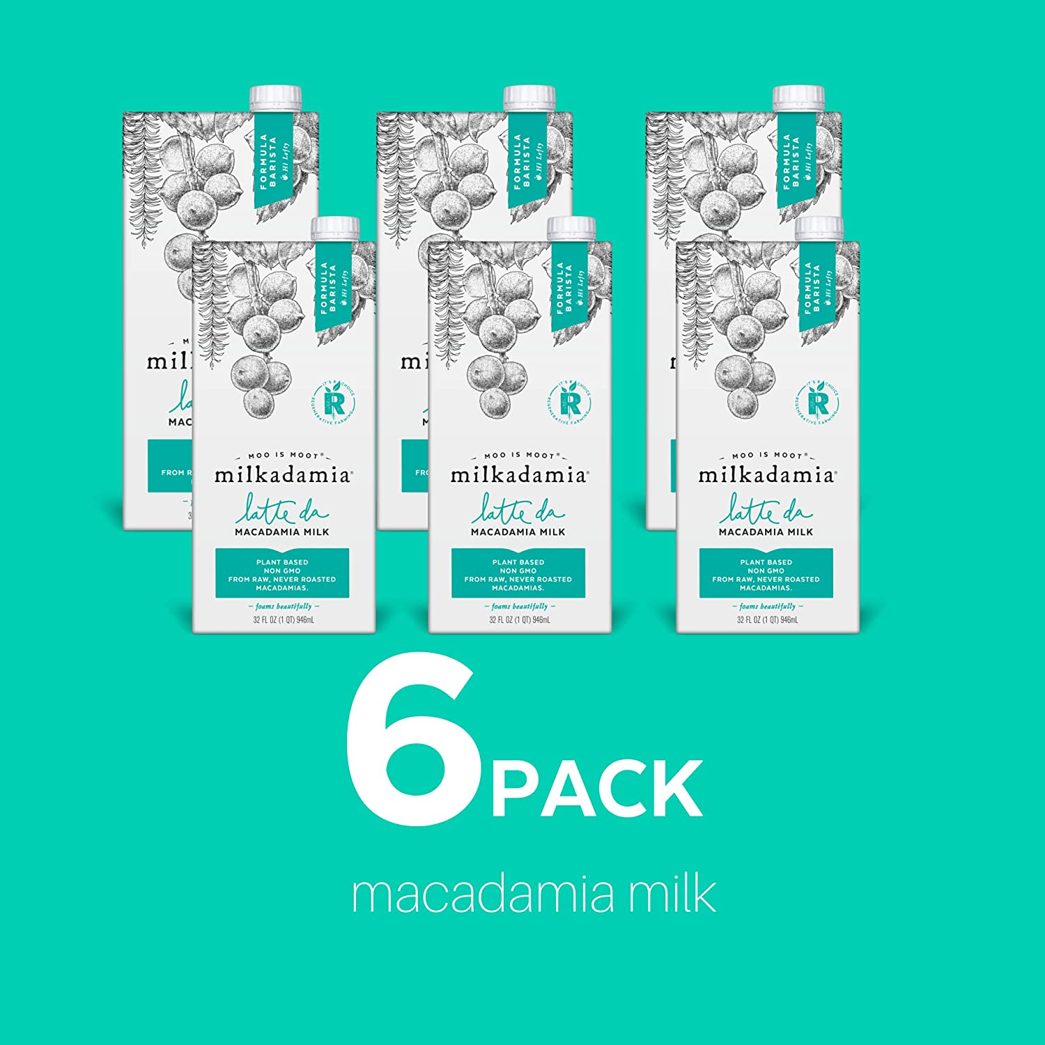 milkadamia Macadamia Milk. Latte Da Barista Blend . 32 Fl Oz (Pack of 6)