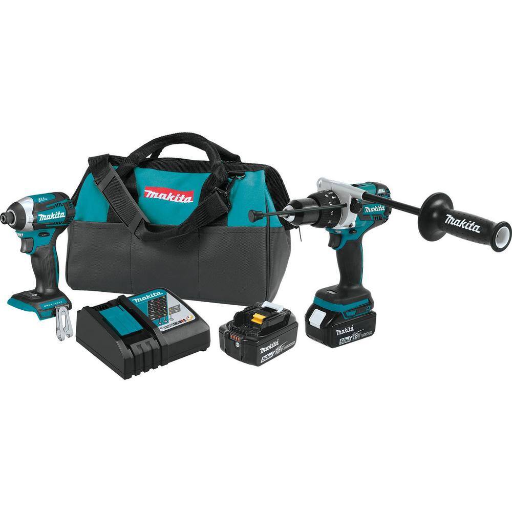 Makita 1002582452 18-Volt LXT 5.0Ah Lithium-ion Brushless Cordless Combo Kit 2-Piece (Hammer Drill/Impact Driver)