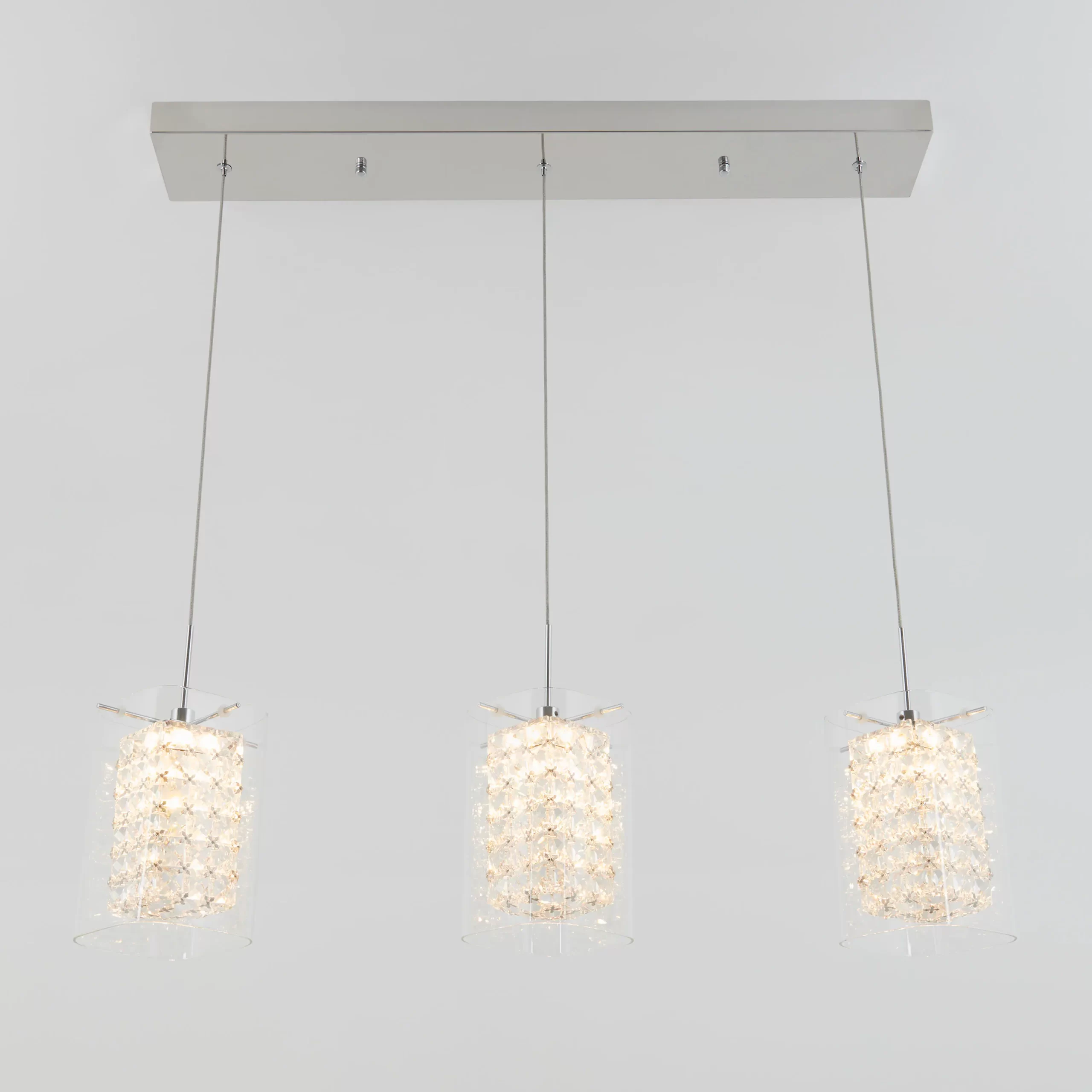 Artika Crystal Cube 13-Watt Modern Integrated LED 3-Light Chrome Hanging Pendant Light with Glass Shade for Dining Room