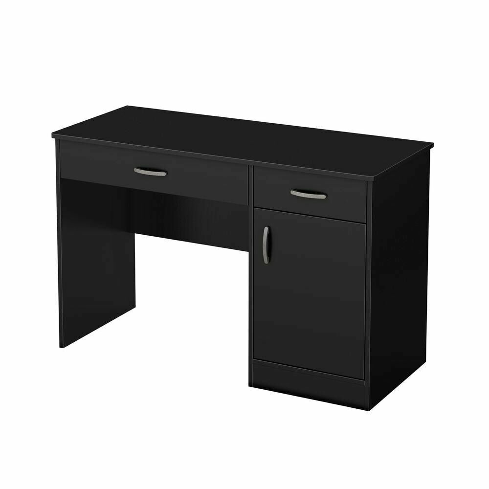 South Shore 7270070 Pure Black Rectangular 2 -Drawer Computer Desk with Adjustable Shelves