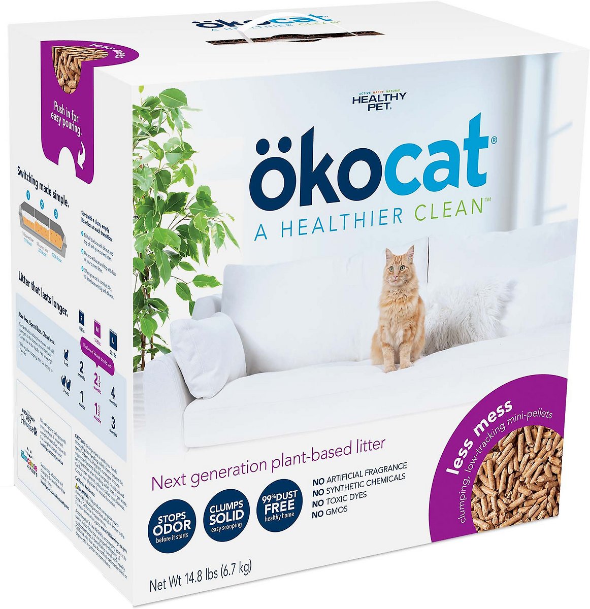 Okocat Mini Pellets Unscented Clumping Wood Cat Litter. 14.8 lb box