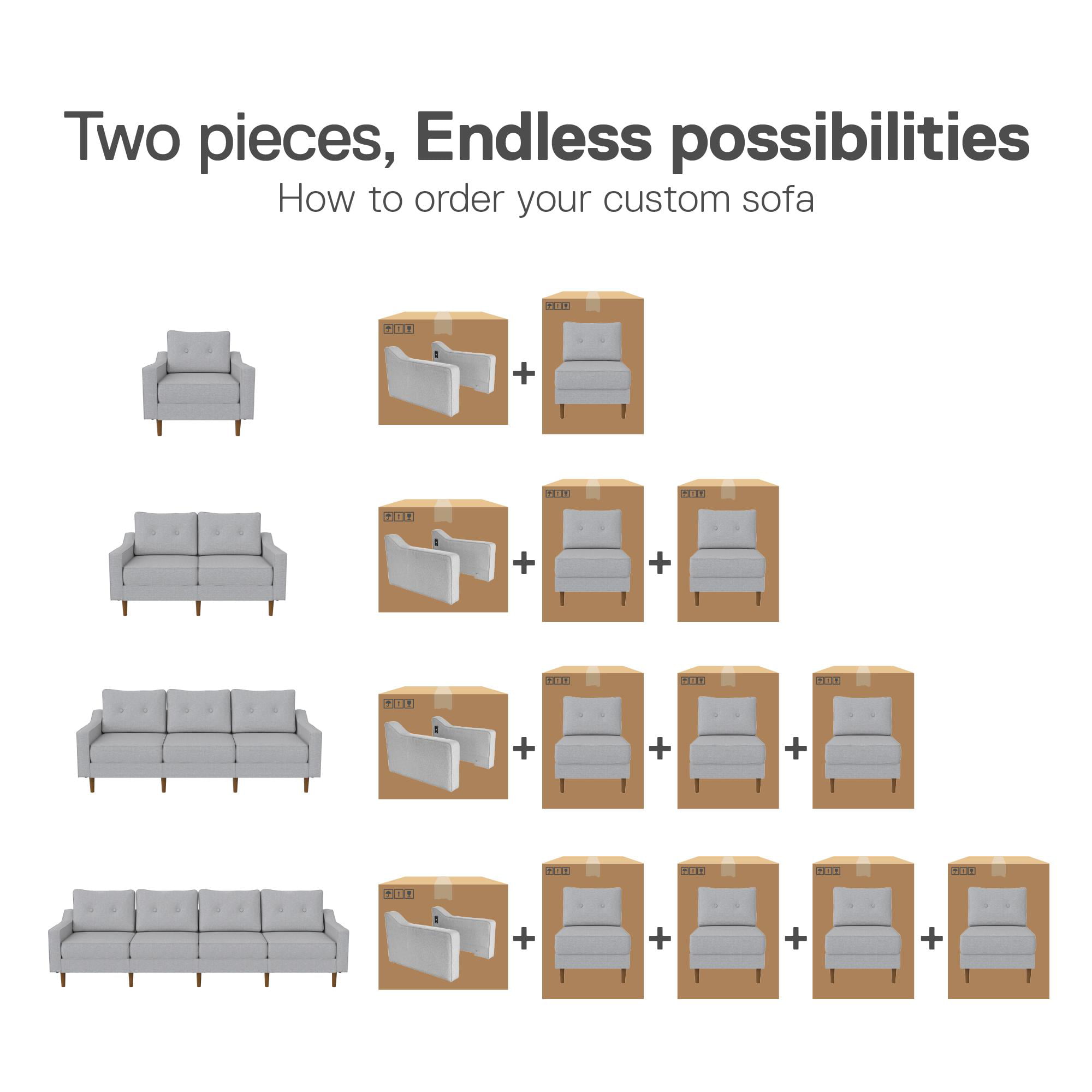 DHP Flex Zion Modular 3-Seater Sofa. Gray Linen