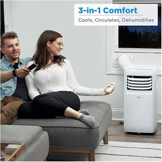 Midea 5.000 BTU (8.000 BTU ASHRAE) 115V Portable Air Conditioner with Comfort Sense Remote. Cools up to 150 Sq. ft.. MAP05R1WWT