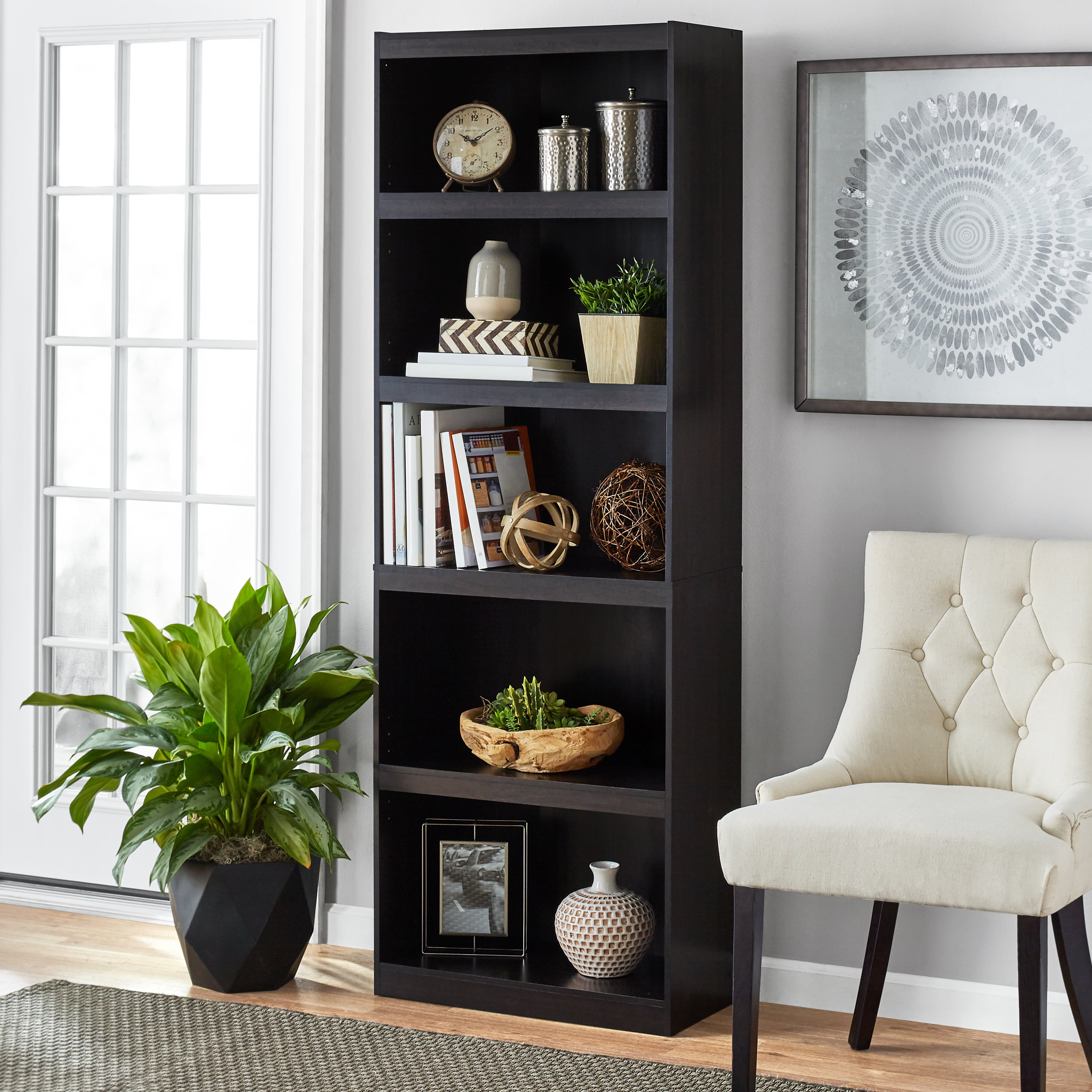 Mainstays Framed 5-Shelf Bookcase. Espresso