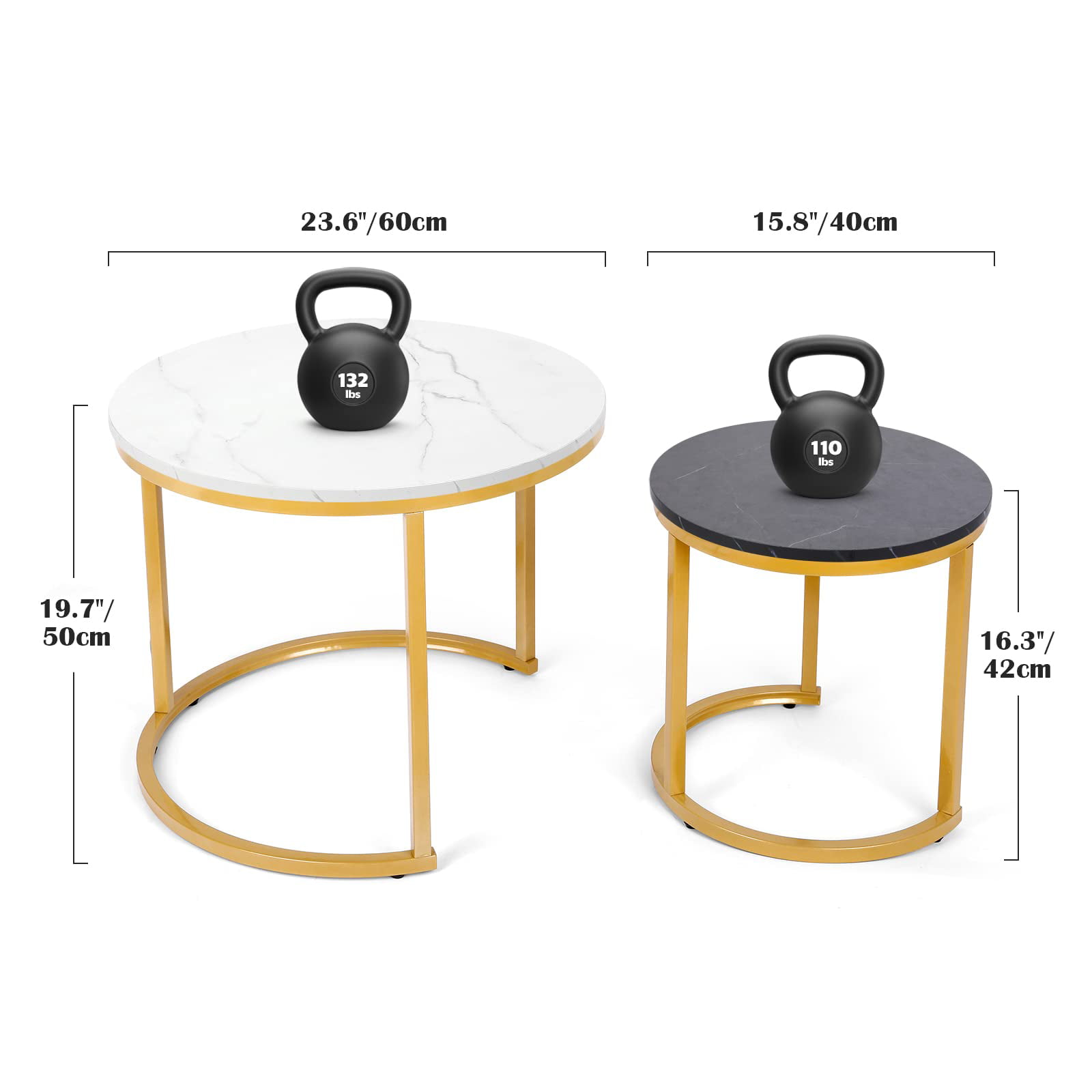 Amzdeal Coffee Tables for Living Room Small Round Coffee Table Set of 2. White+Black
