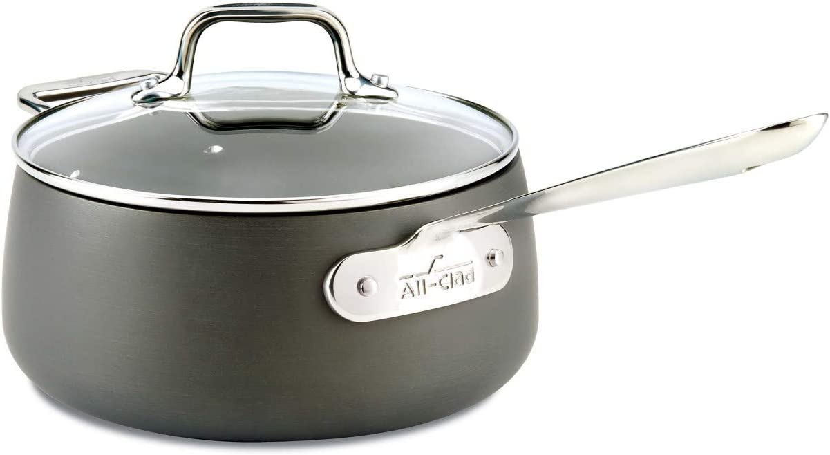All-Clad E7852464 HA1 Hard Anodized Nonstick Dishwaher Safe PFOA Free Sauce Pan Cookware. 3.5-Quart. Black