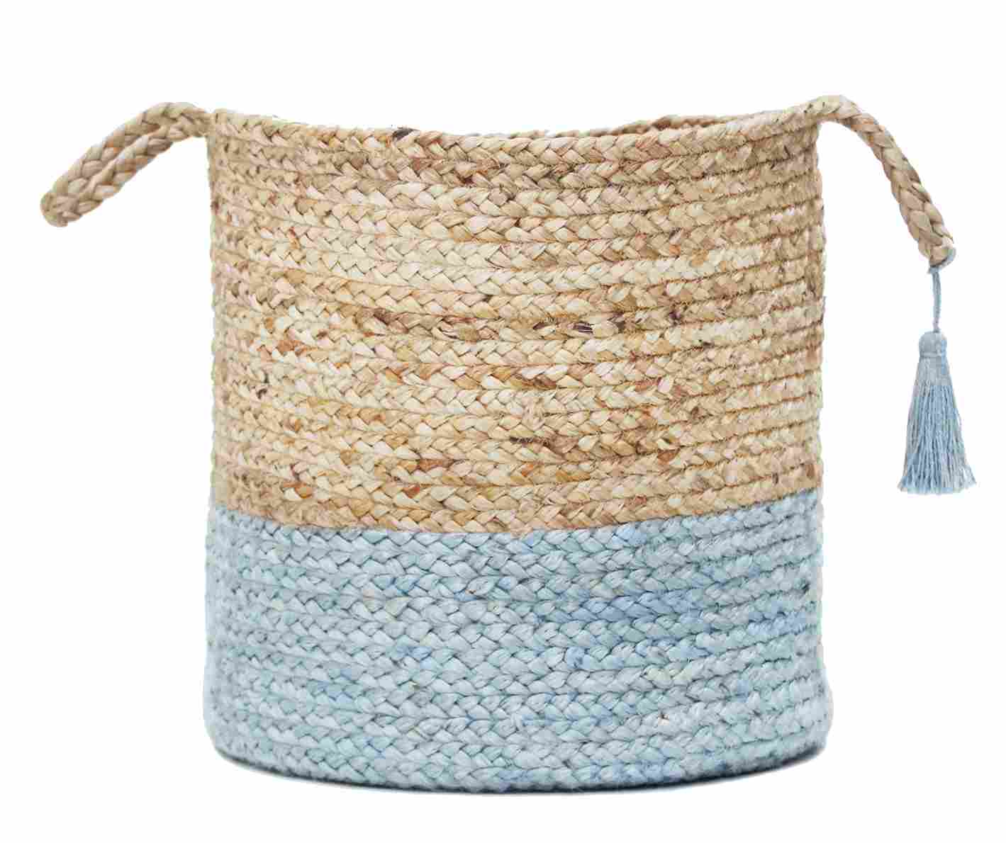 LR Home 19-in W x 19-in H x 19-in D Tan/Light Blue/Baby Blue Jute Basket