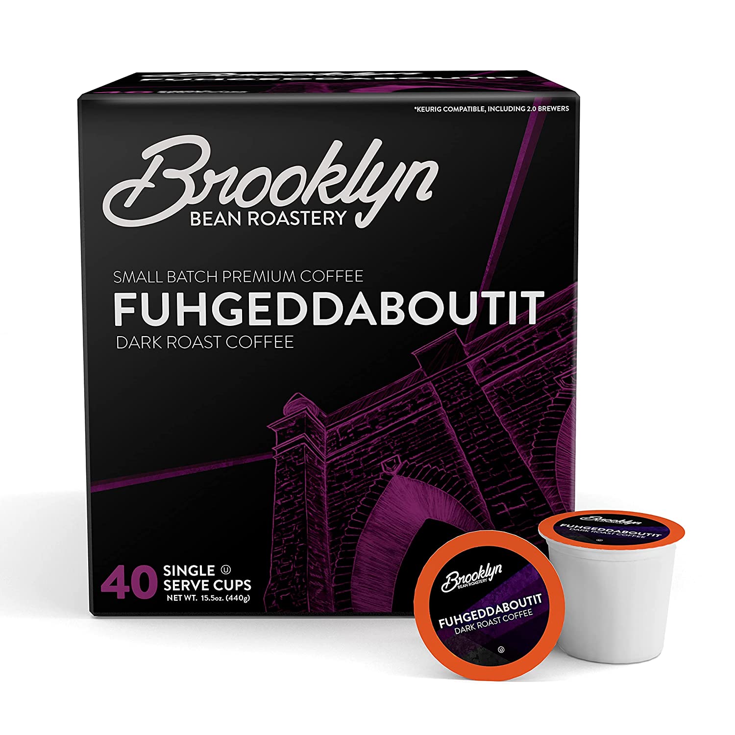 Brooklyn Beans Fuhgeddaboutit Gourmet Coffee Pods. Compatible with 2.0 Keurig K Cup Brewers. 40 Count