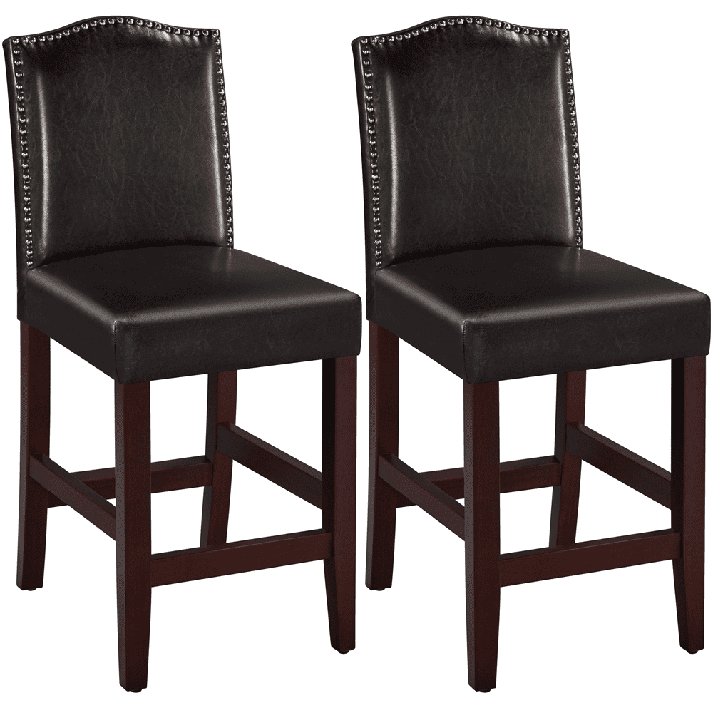 SMILE MART 25.5″H Leather Counter Height Bar Stools Fullback. 2pcs. Brown