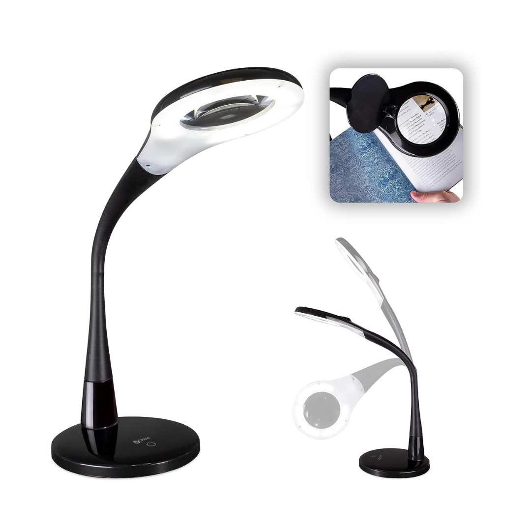 OttLite LED Desk Lamp with Adjustable Magnifier. Prevention Series - Designed to Reduce Eyestrain