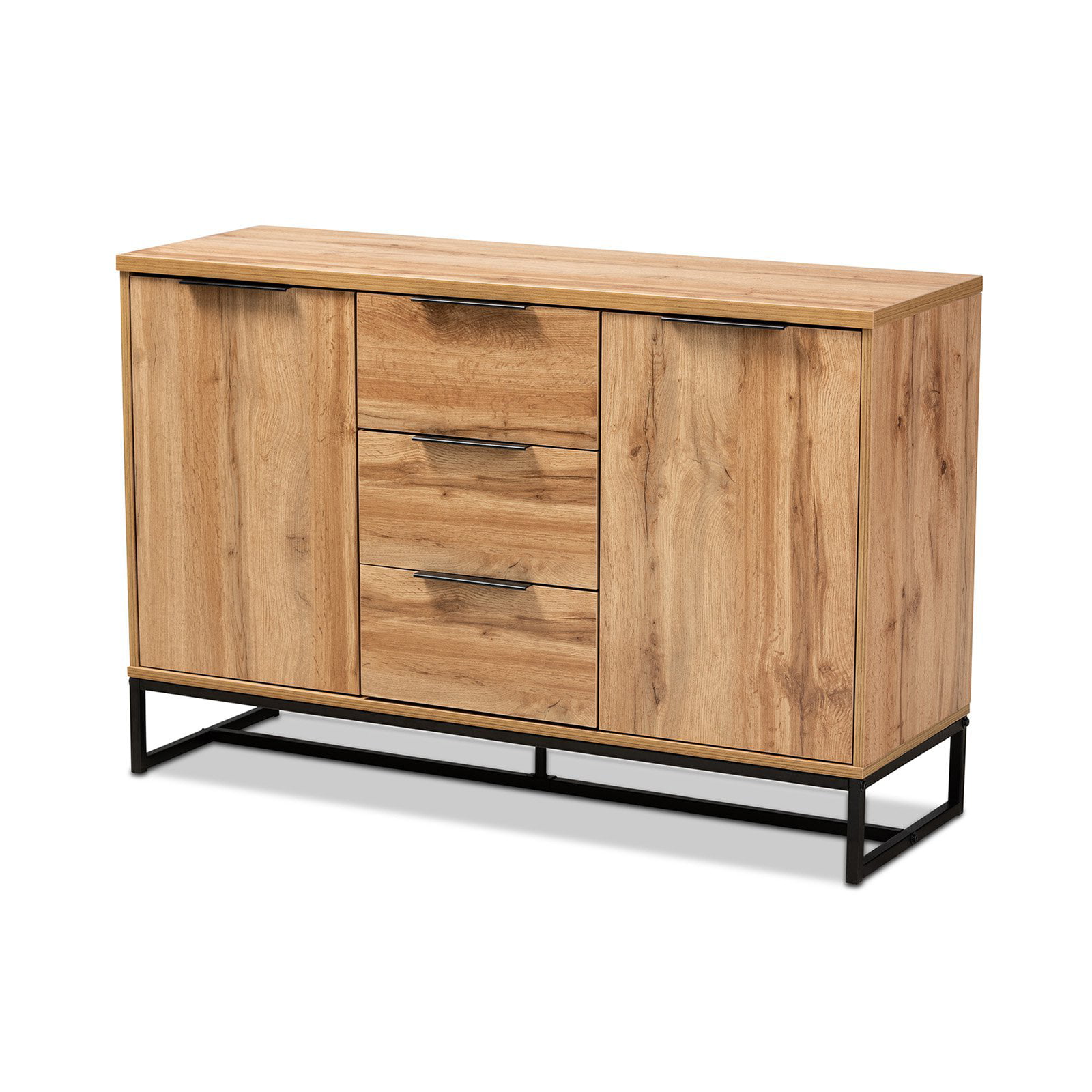 Baxton Studio Reid 3 Drawer Sideboard. Oak. Black