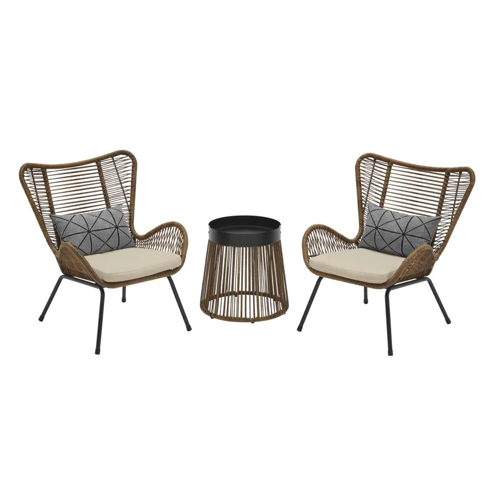 StyleWell FRS50468-ST 3-Piece Wicker Outdoor Patio Conversation Seating Set with Beige Cushions