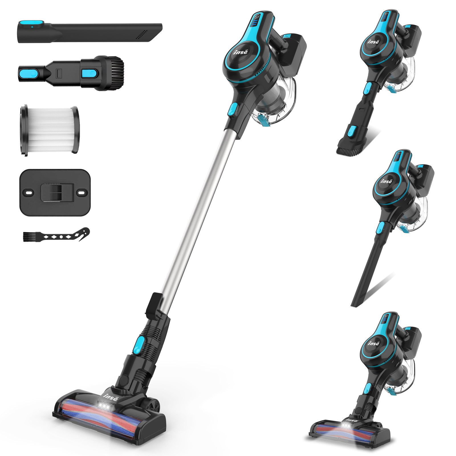 INSE N500 Cordless Vacuum Cleaner. 6 in 1 Rechargeable Powerful Lightweight Stick Vacuum with 2200 mAh Battery for Home Hard Floor Carpet Pet Hair - Light Blue