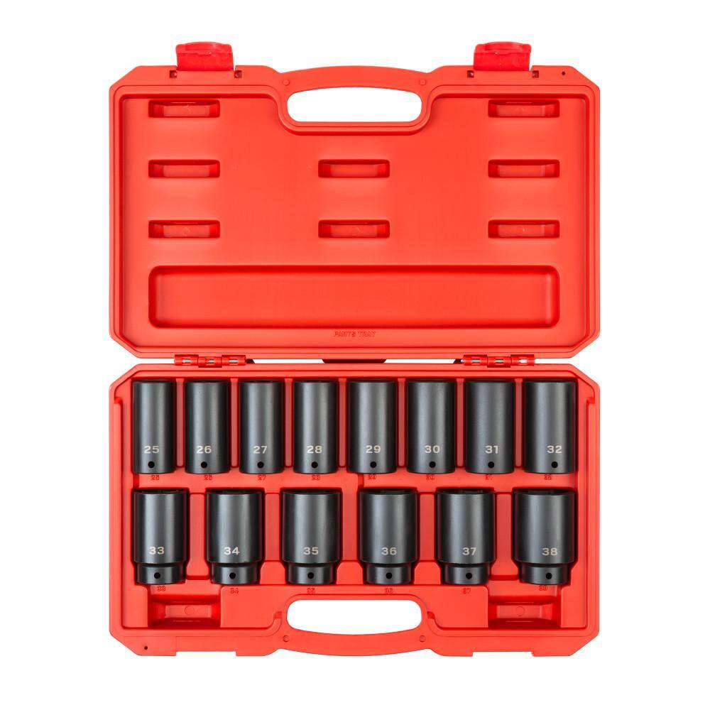 TEKTON 1/2 in. Drive Deep 6-Point Impact Socket Set. 14-Piece (25 mm - 38 mm)