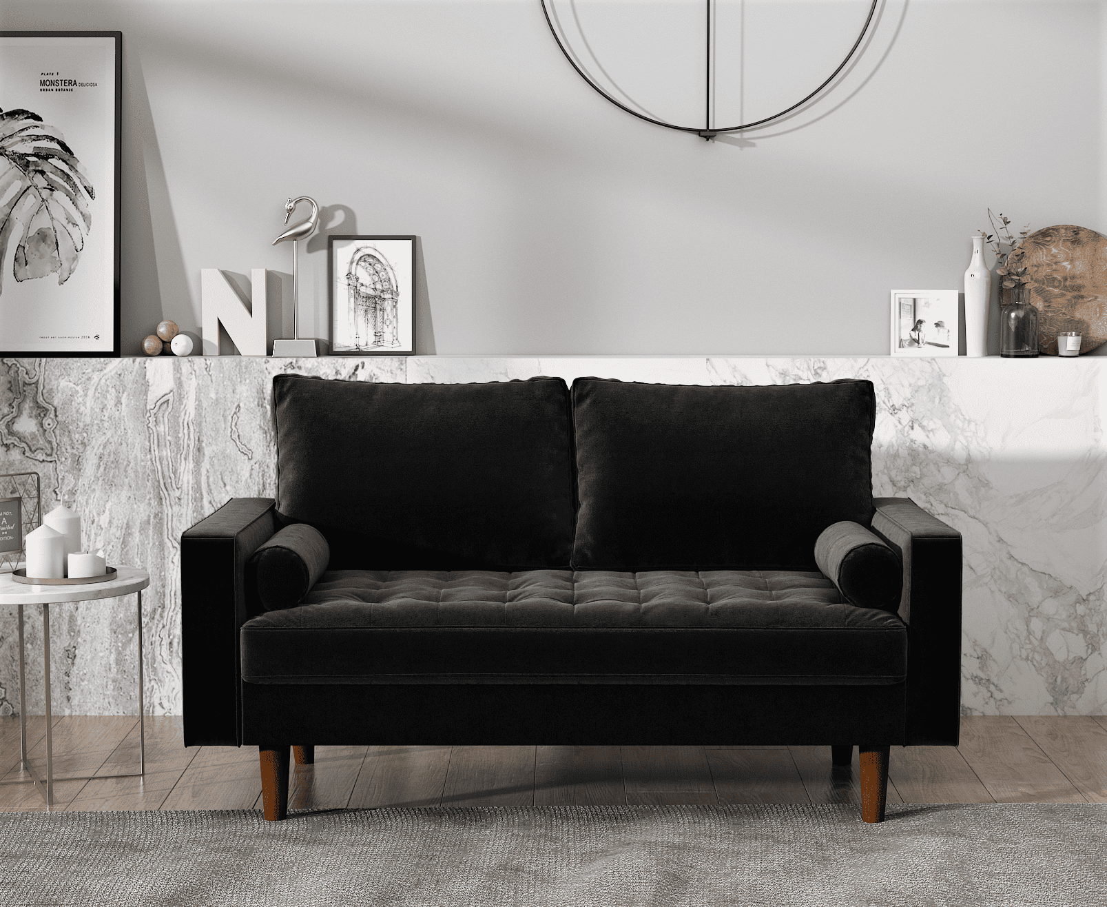 US Pride Furniture Mac Velvet 2 Seater Living Room Loveseat. Black