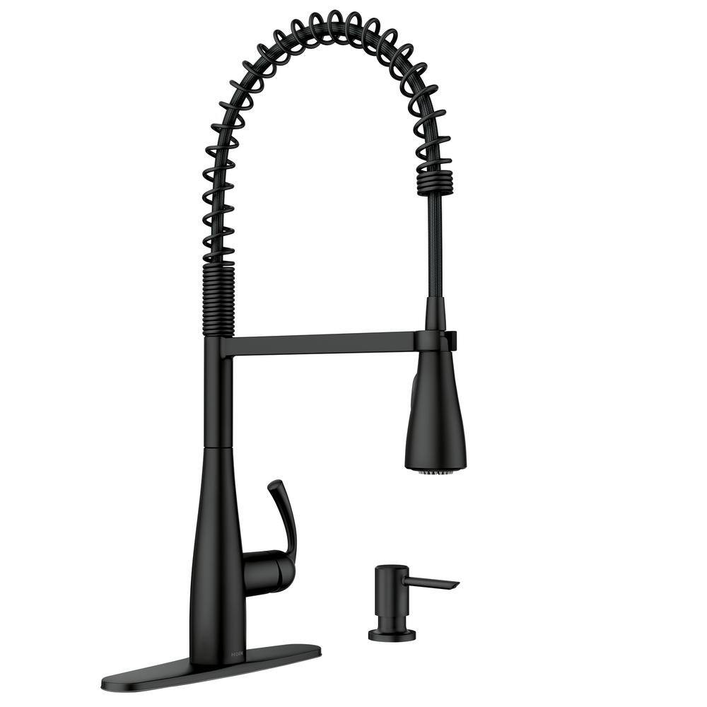 MOEN  Essie Single-Handle Pre-Rinse Spring Pulldown Sprayer Kitchen Faucet with Power Clean in Matte Black