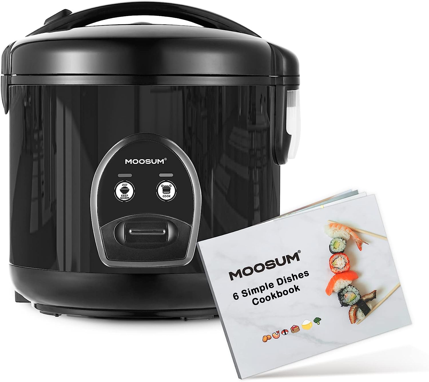 MOOSUM Electric Rice Cooker with One Touch for Asian Japanese Sushi Rice. 5-cup Uncooked/10-cup Cooked. Fast&Convenient Cooker with Steamer. Stainless Steel Housing and Auto Warmer