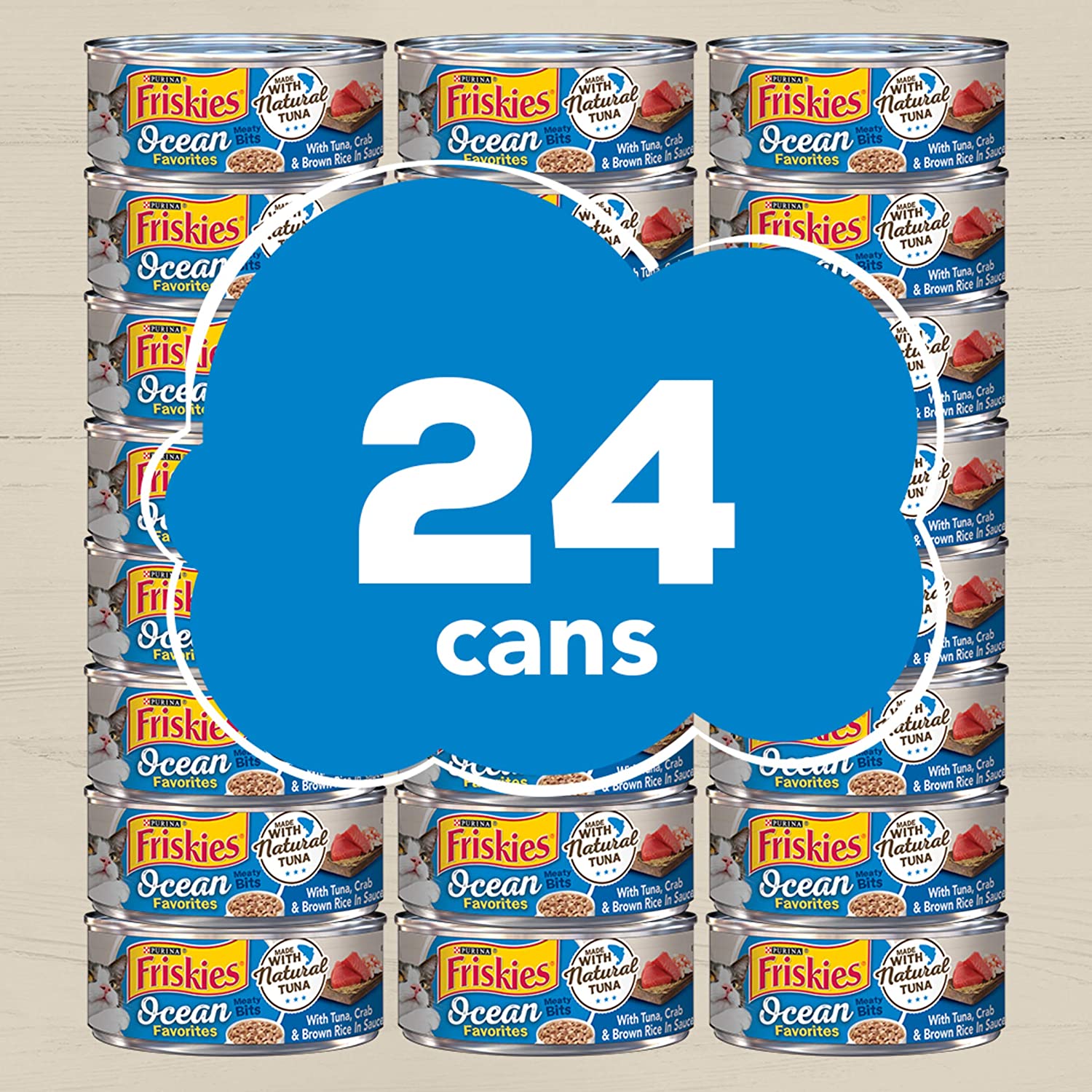 Purina Friskies Natural Wet Cat Food Ocean Favorites Meaty Bits with Tuna. Crab and Brown Rice - (24) 5.5 oz. Cans