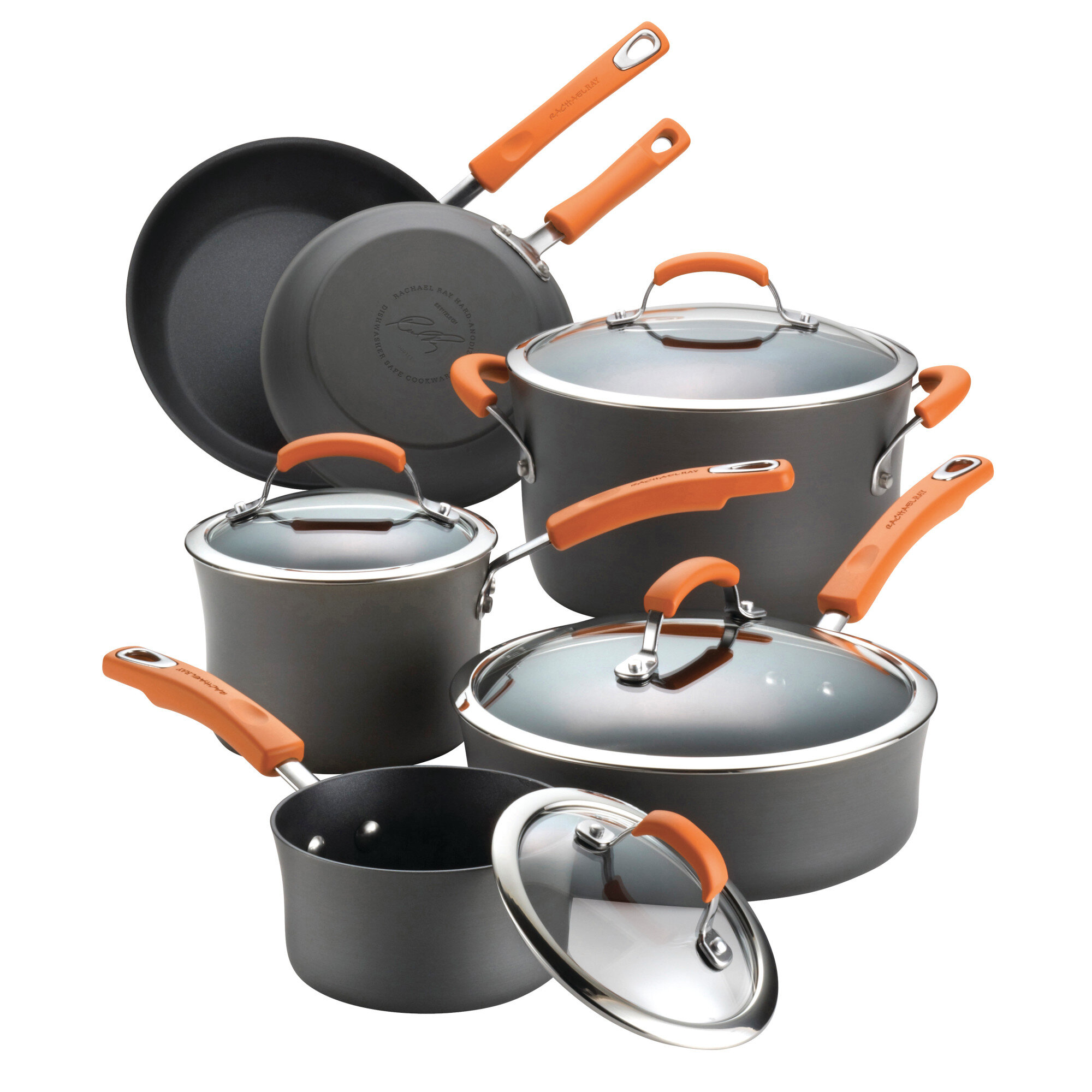 Rachael Ray Brights Hard-Anodized Nonstick Cookware Set. 10-Piece - Orange