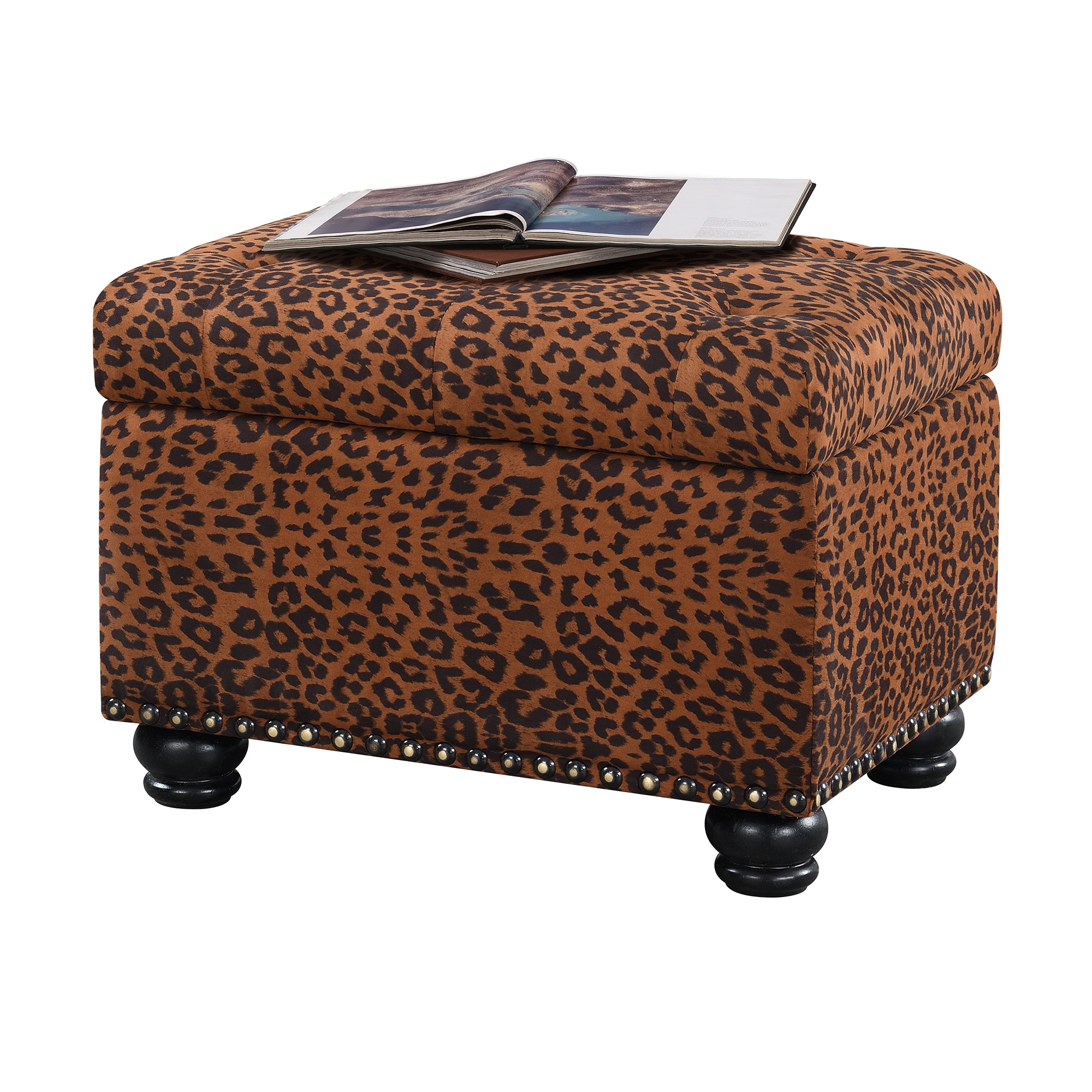Convenience Concepts Designs4Comfort 5th Avenue Storage Ottoman. Forest Leopard Print Fabric