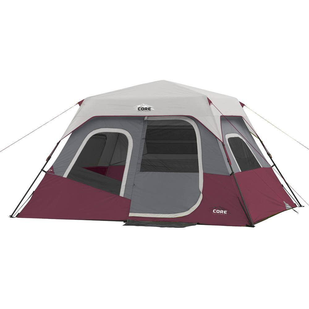 CORE CORE-40068 Instant Cabin 11 ft. x 9 ft. x 6 ft. 6-Person Modern Cabin Tent with Air Vents and Loft in Red
