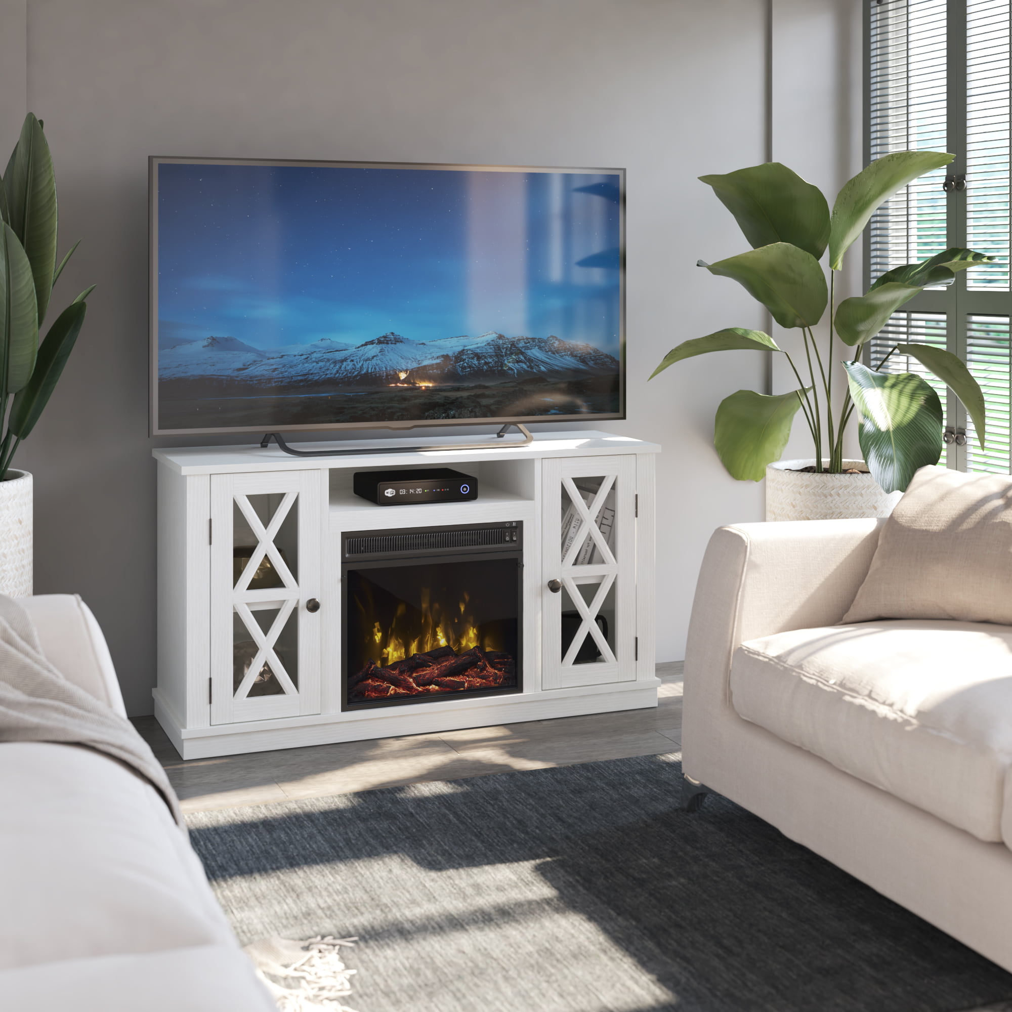 Twin Star Stanton Ridge Electric Fireplace TV Stand for TVs up to 55″. White