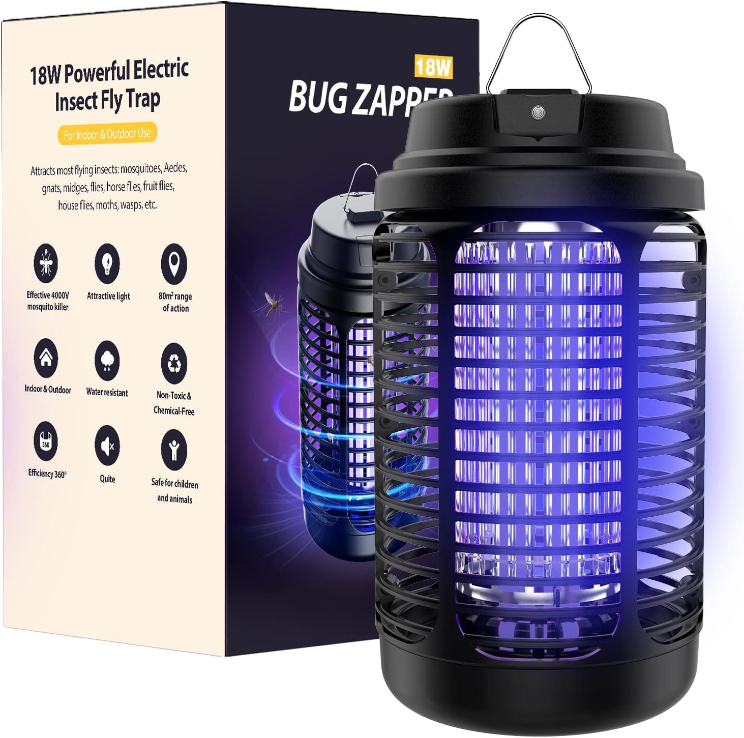 VANELC Bug Zapper Outdoor. Mosquito Zapper with Dusk to Dawn Light Sensor. 18W Electric Fly Zapper. Waterproof Mosquito Killer. Mosquito Repellent Outdoor. Fly Trap for Home. Garden. Outdoor Mosquito Control