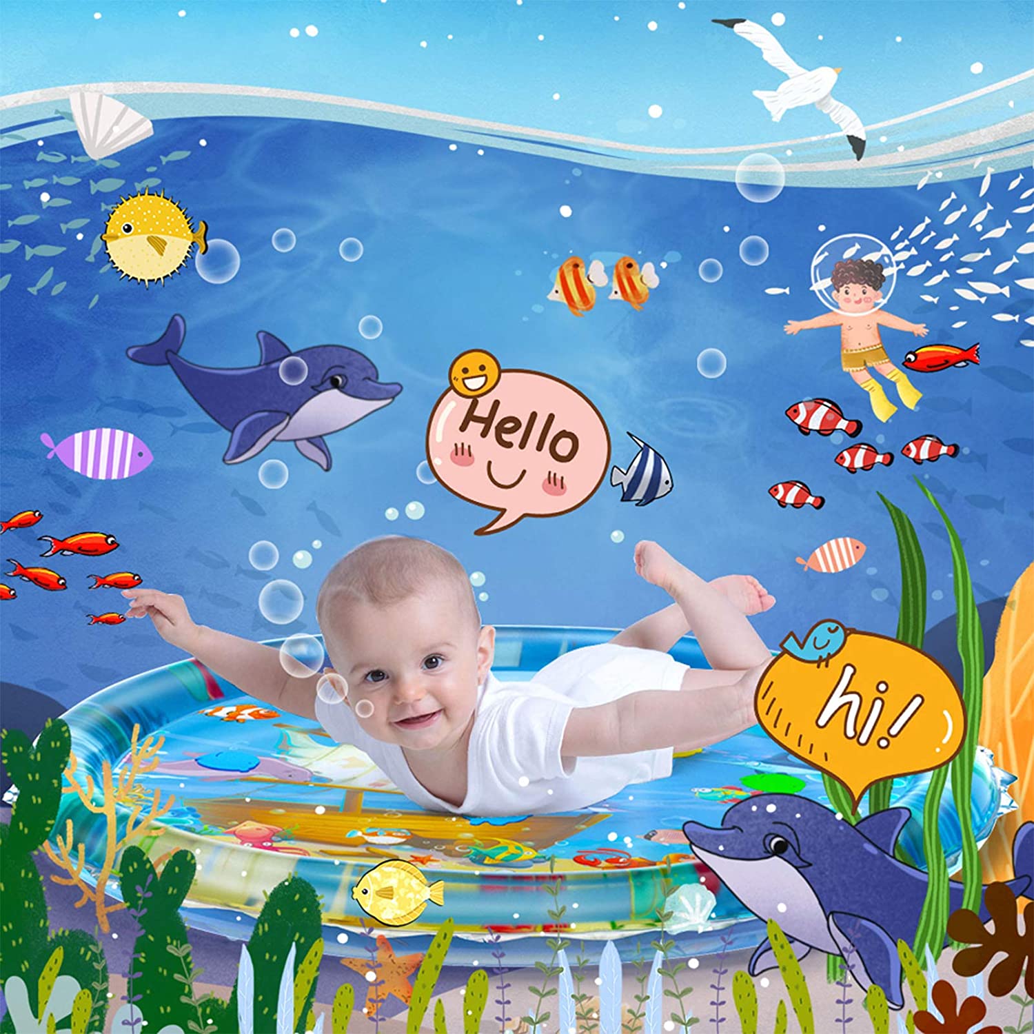 iHaHa 40”X40” Baby Tummy Time Water Play Mat. Infant Baby Water Mat Toys